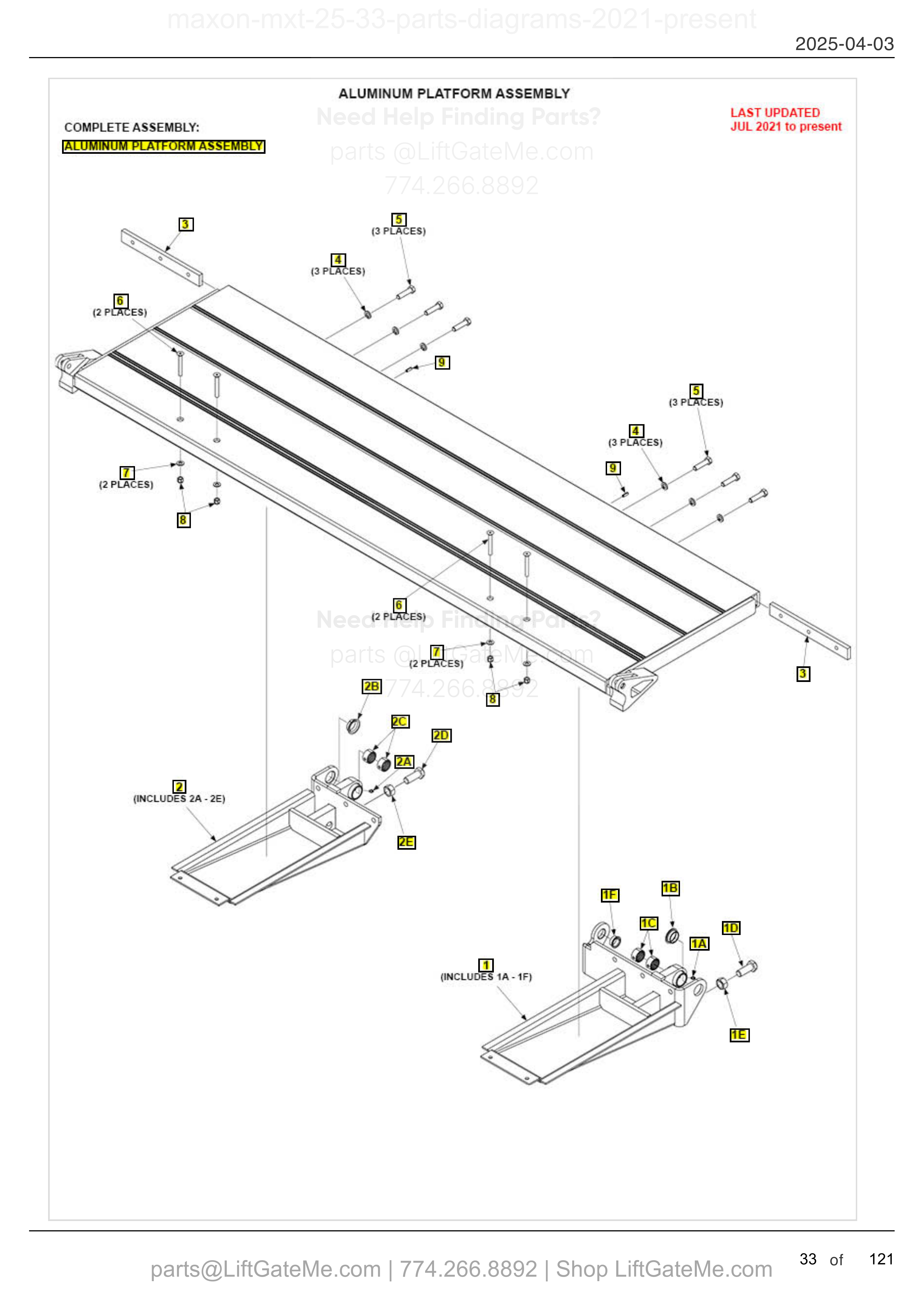 ALUMINUM PLATFORM ASSEMBLY diagram