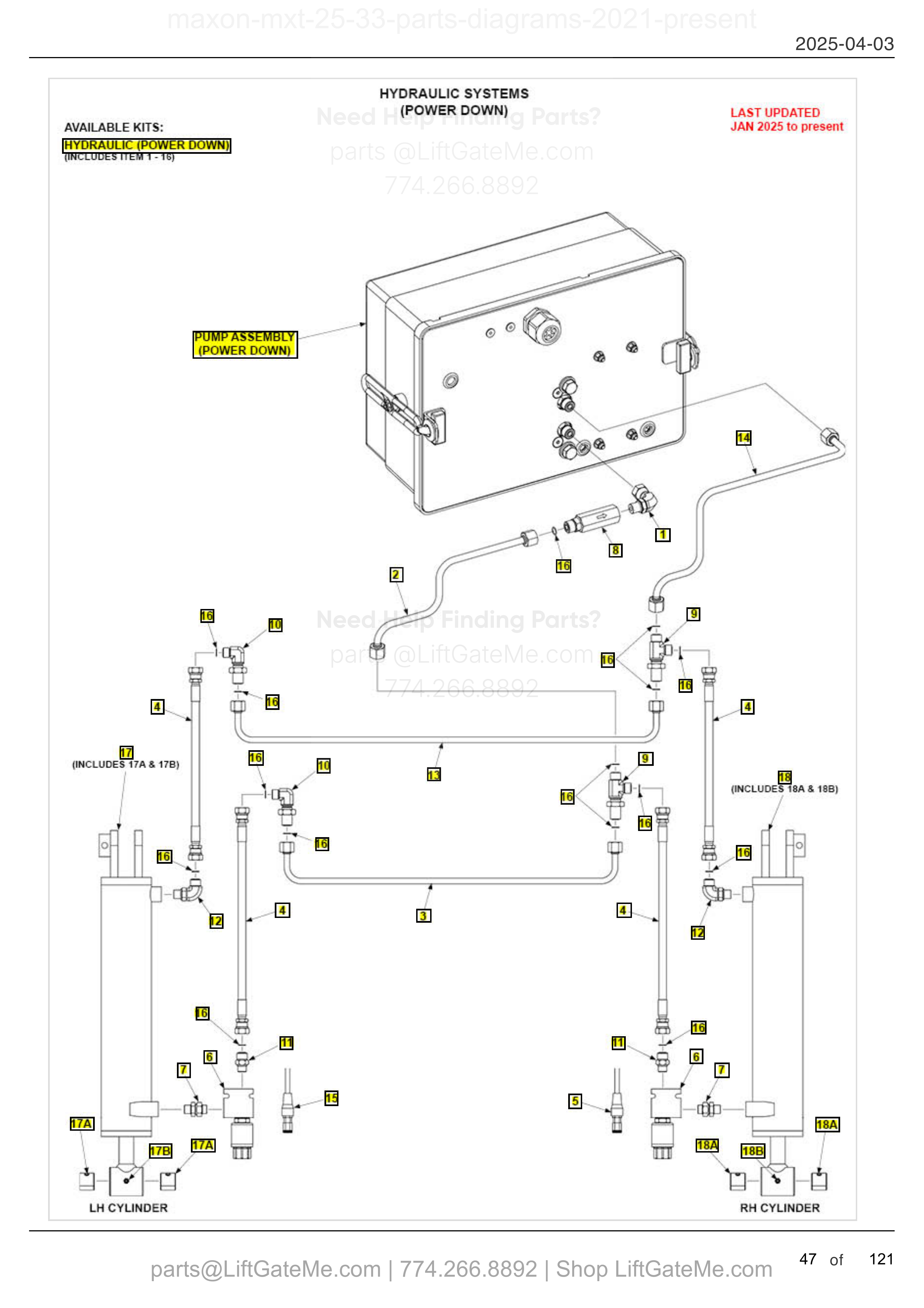 HYDRAULIC SYSTEMS (POWER DOWN) diagram