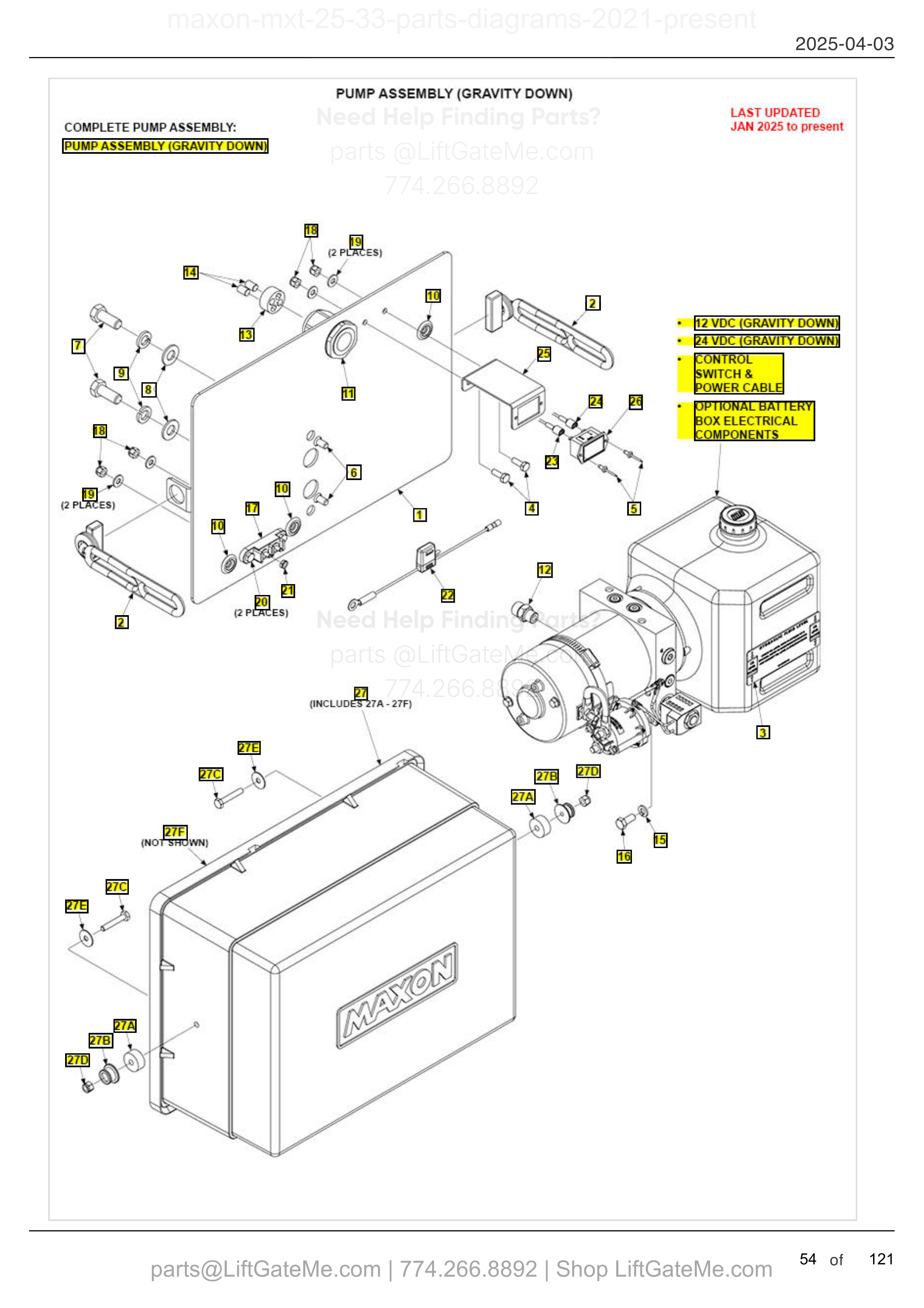 PUMP ASSEMBLY (GRAVITY DOWN) diagram