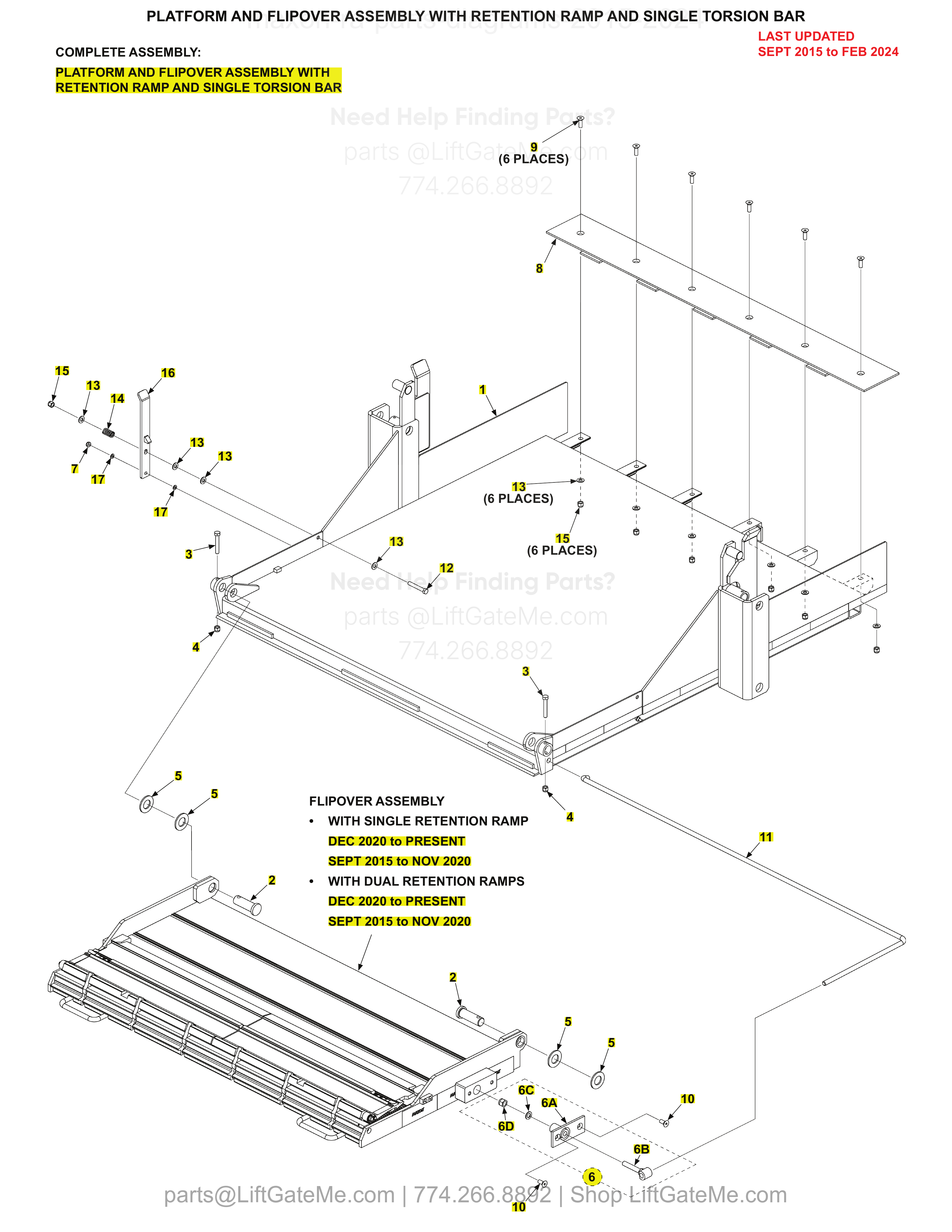 PLATFORM AND FLIPOVER ASSEMBLY WITH RETENTION RAMP AND SINGLE TORSION BAR diagram
