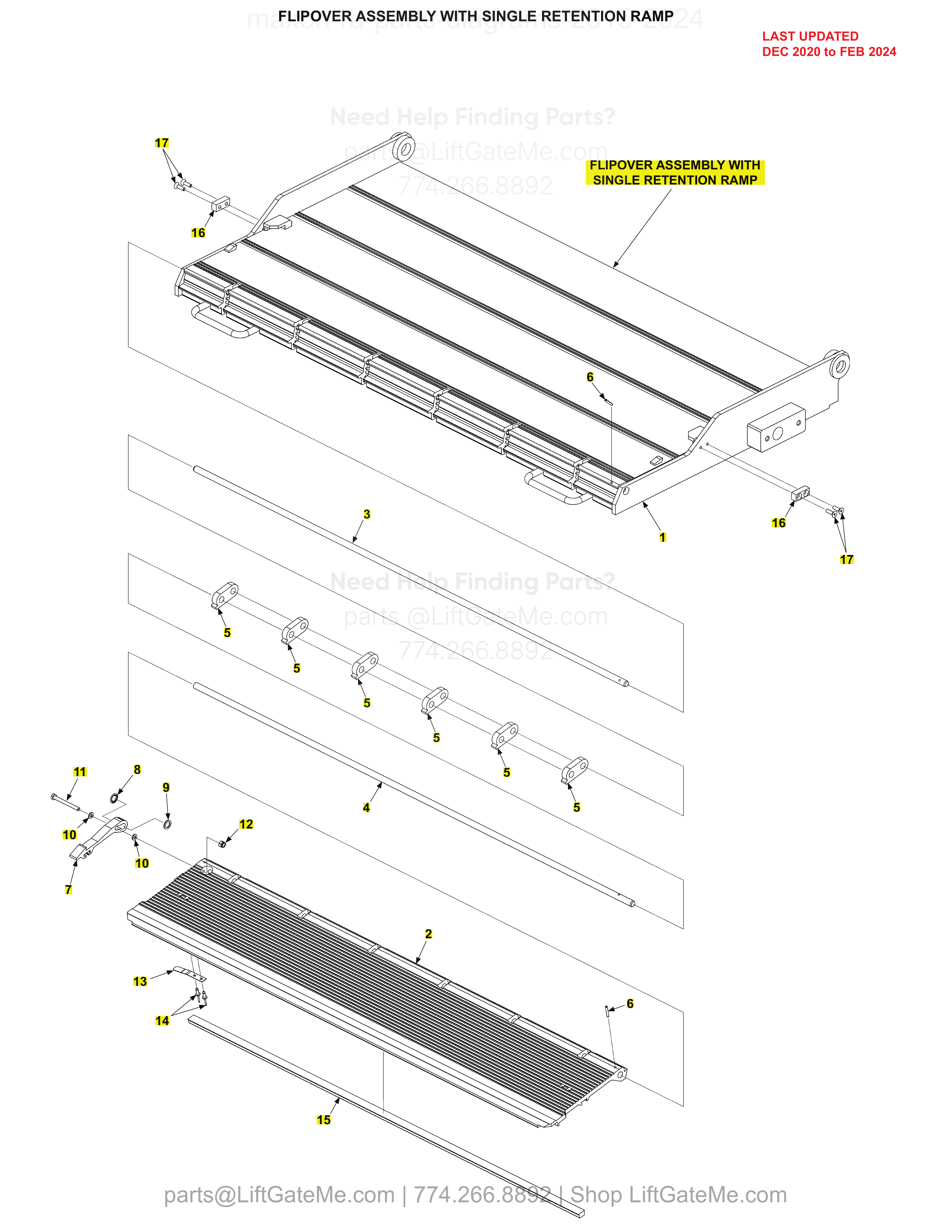 FLIPOVER ASSEMBLY WITH SINGLE RETENTION RAMP diagram