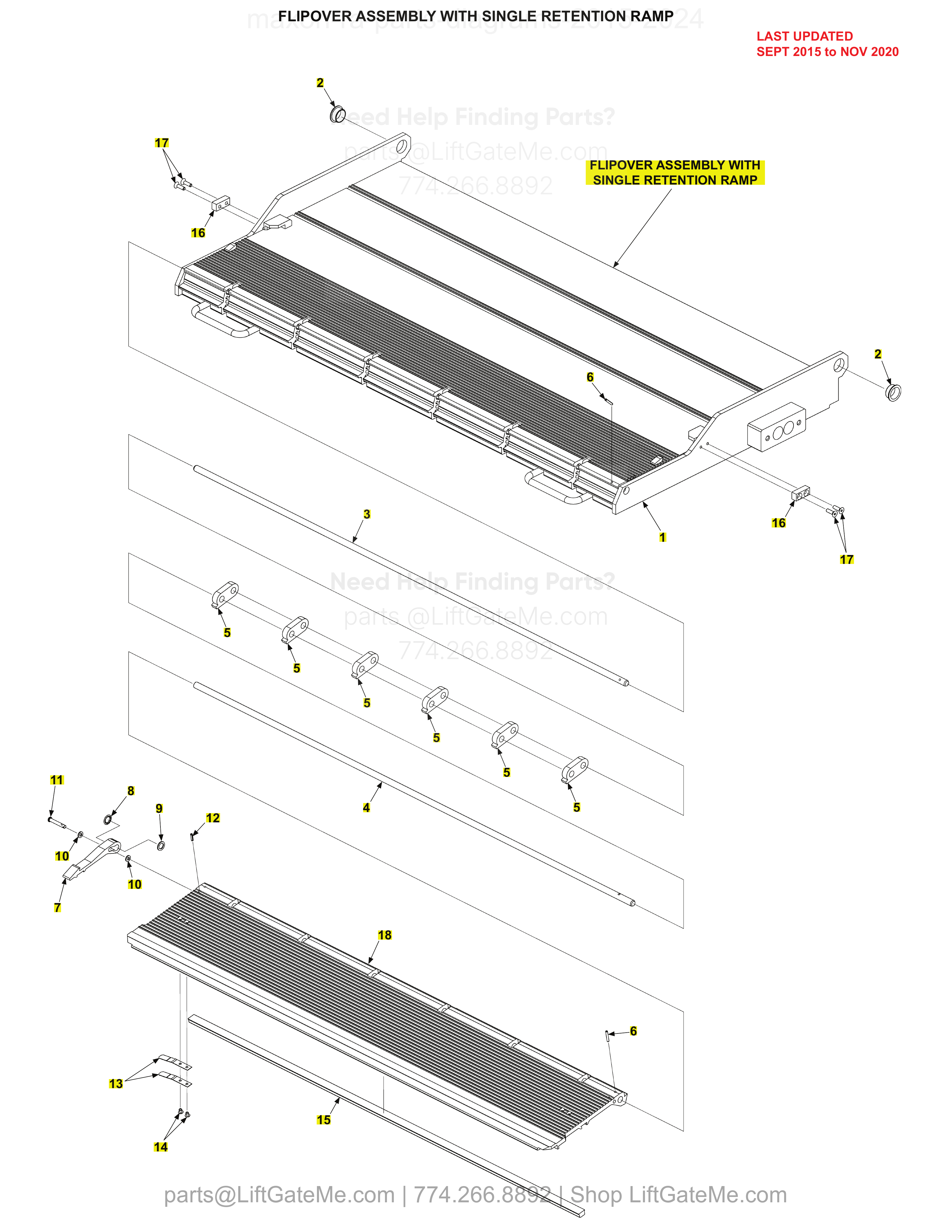 FLIPOVER ASSEMBLY WITH SINGLE RETENTION RAMP diagram