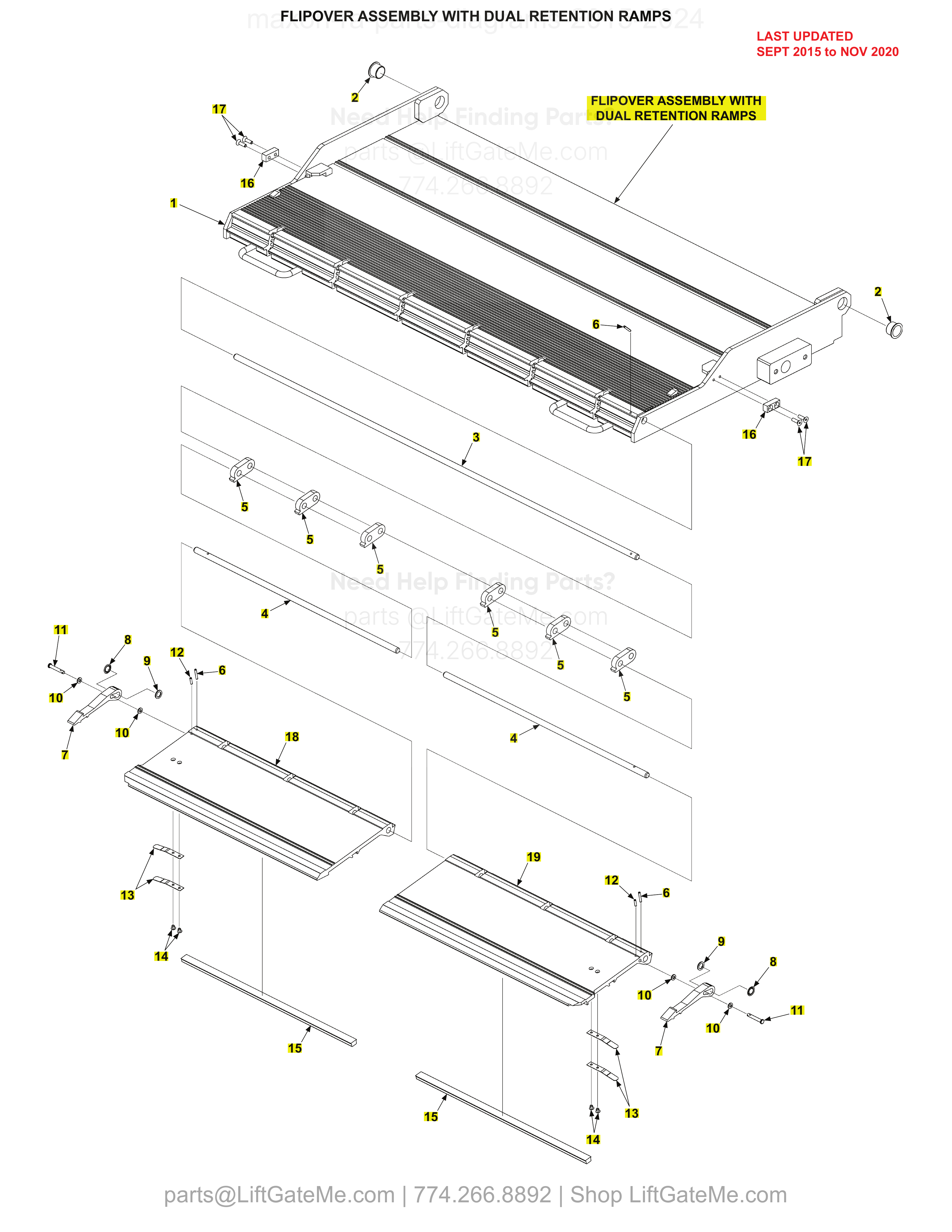 FLIPOVER ASSEMBLY WITH DUAL RETENTION RAMPS diagram