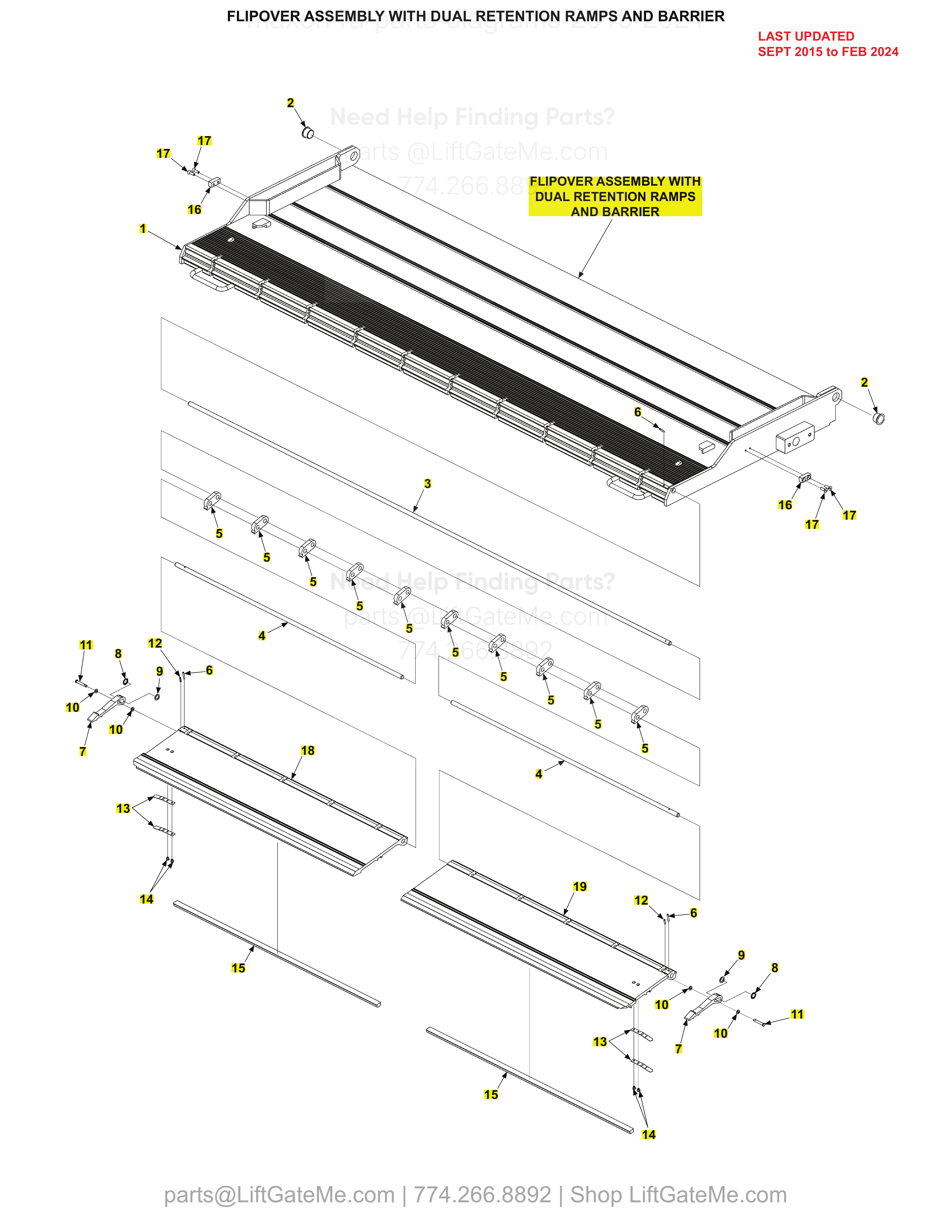 FLIPOVER ASSEMBLY WITH DUAL RETENTION RAMPS AND BARRIER diagram