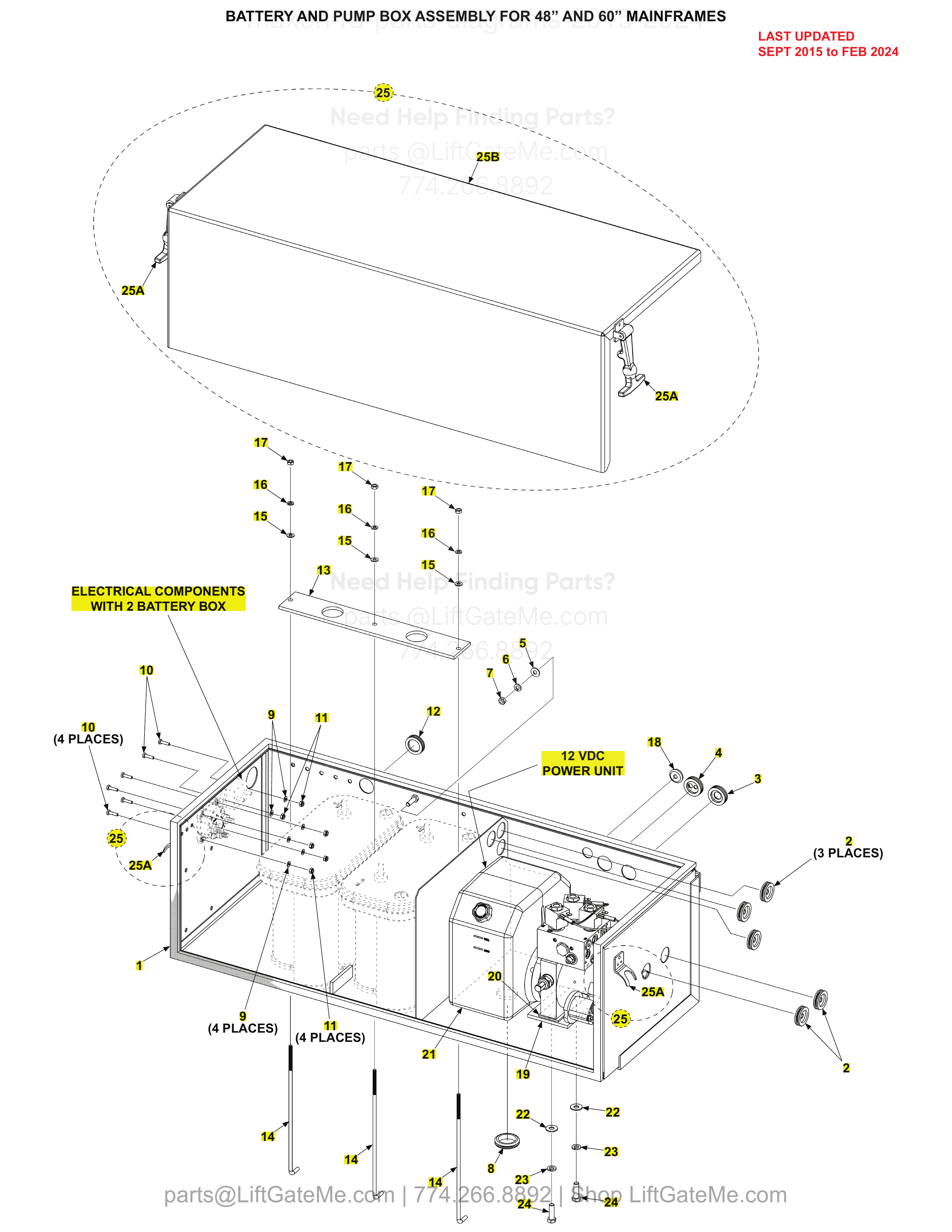 BATTERY AND PUMP BOX ASSEMBLY FOR 48” AND 60” MAINFRAMES diagram