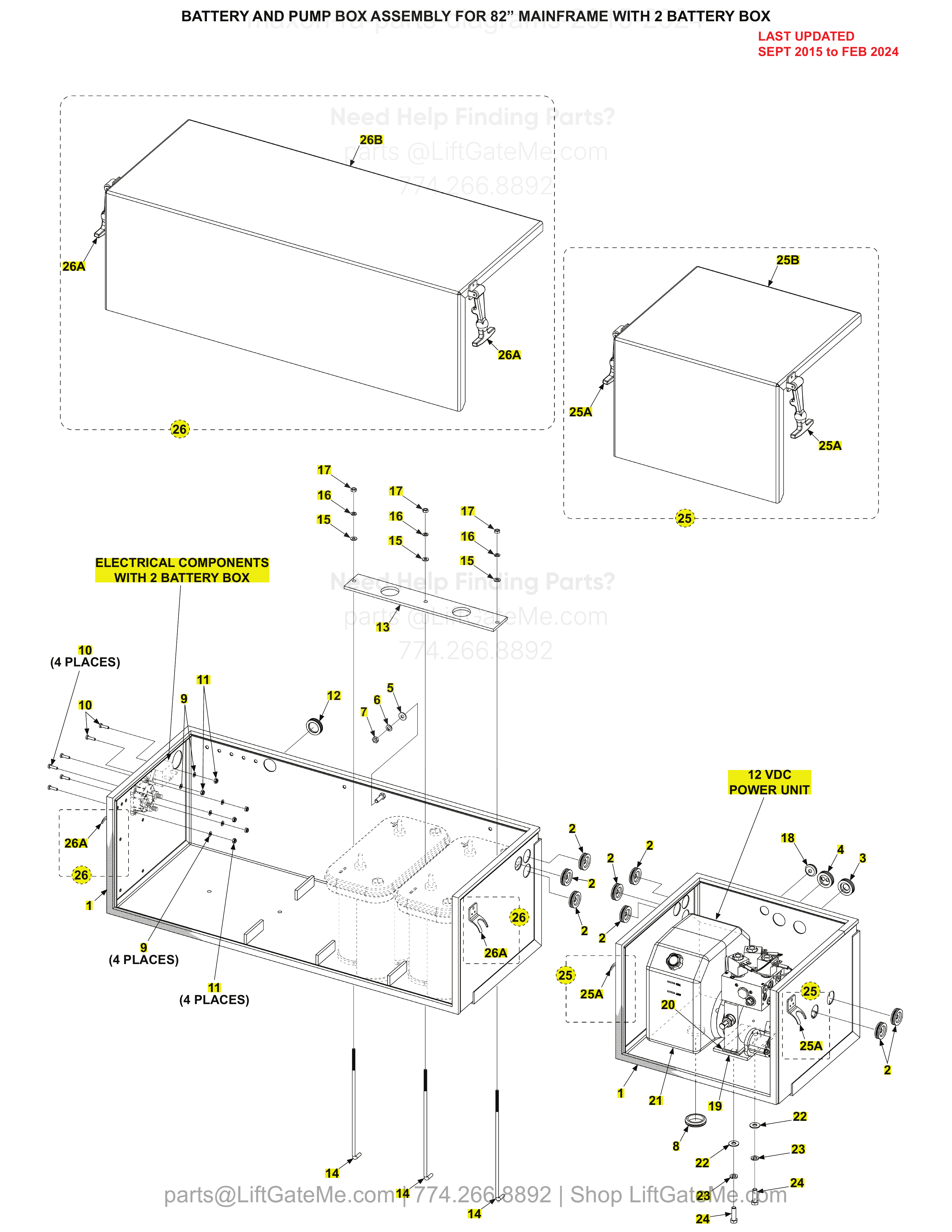 BATTERY AND PUMP BOX ASSEMBLY FOR 82” MAINFRAME WITH 2 BATTERY BOX diagram