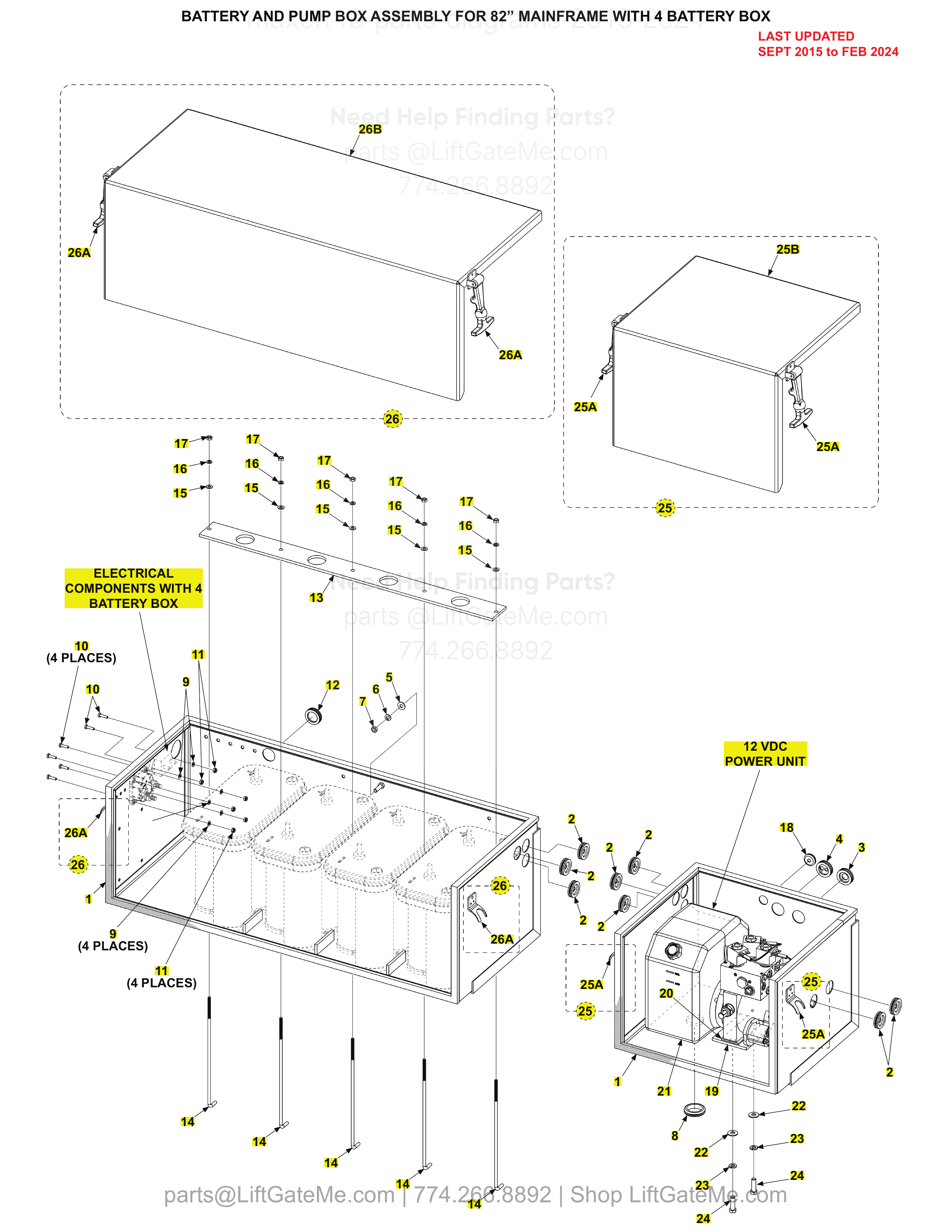BATTERY AND PUMP BOX ASSEMBLY FOR 82” MAINFRAME WITH 4 BATTERY BOX diagram
