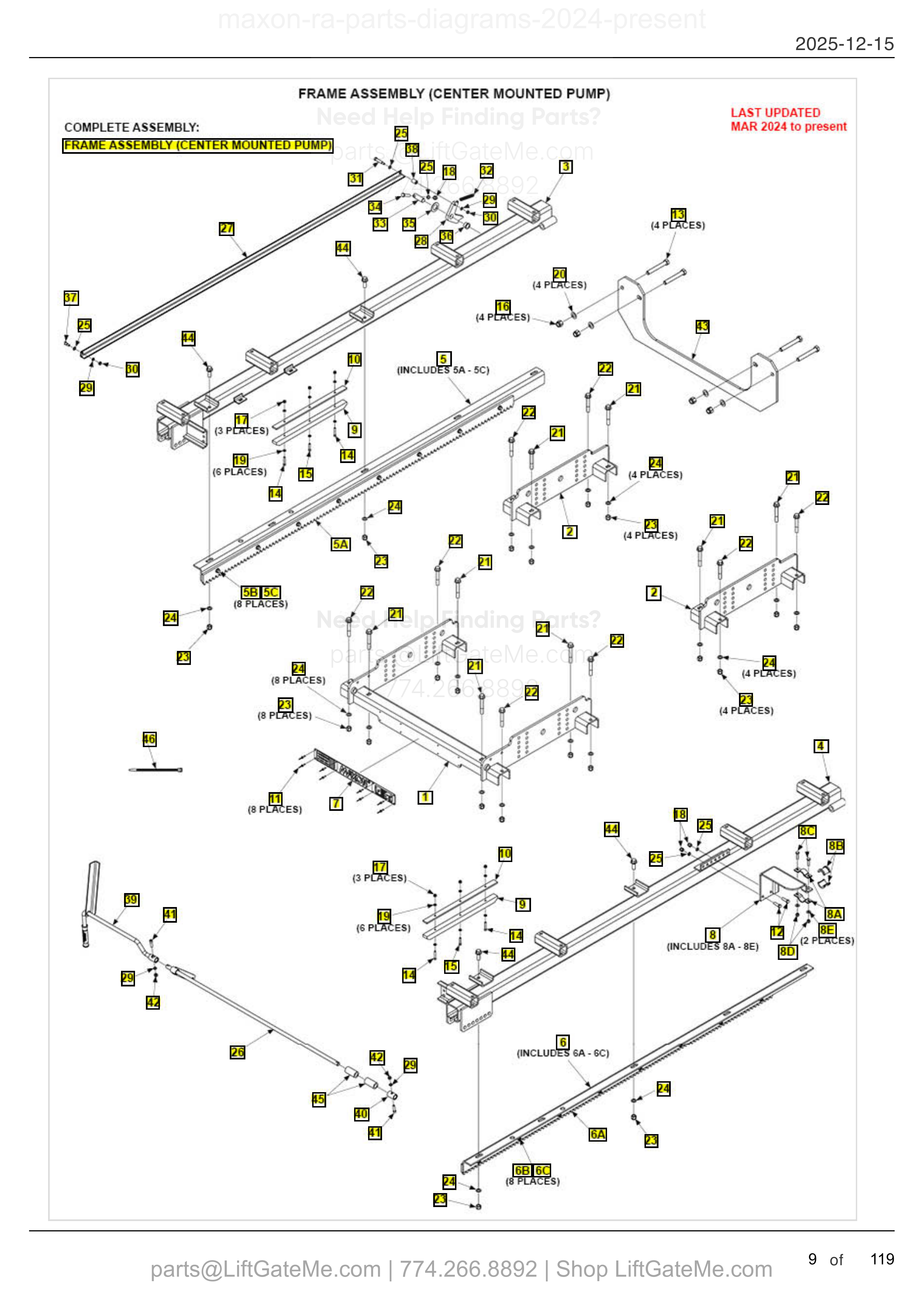 FRAME ASSEMBLY (CENTER MOUNTED PUMP) diagram