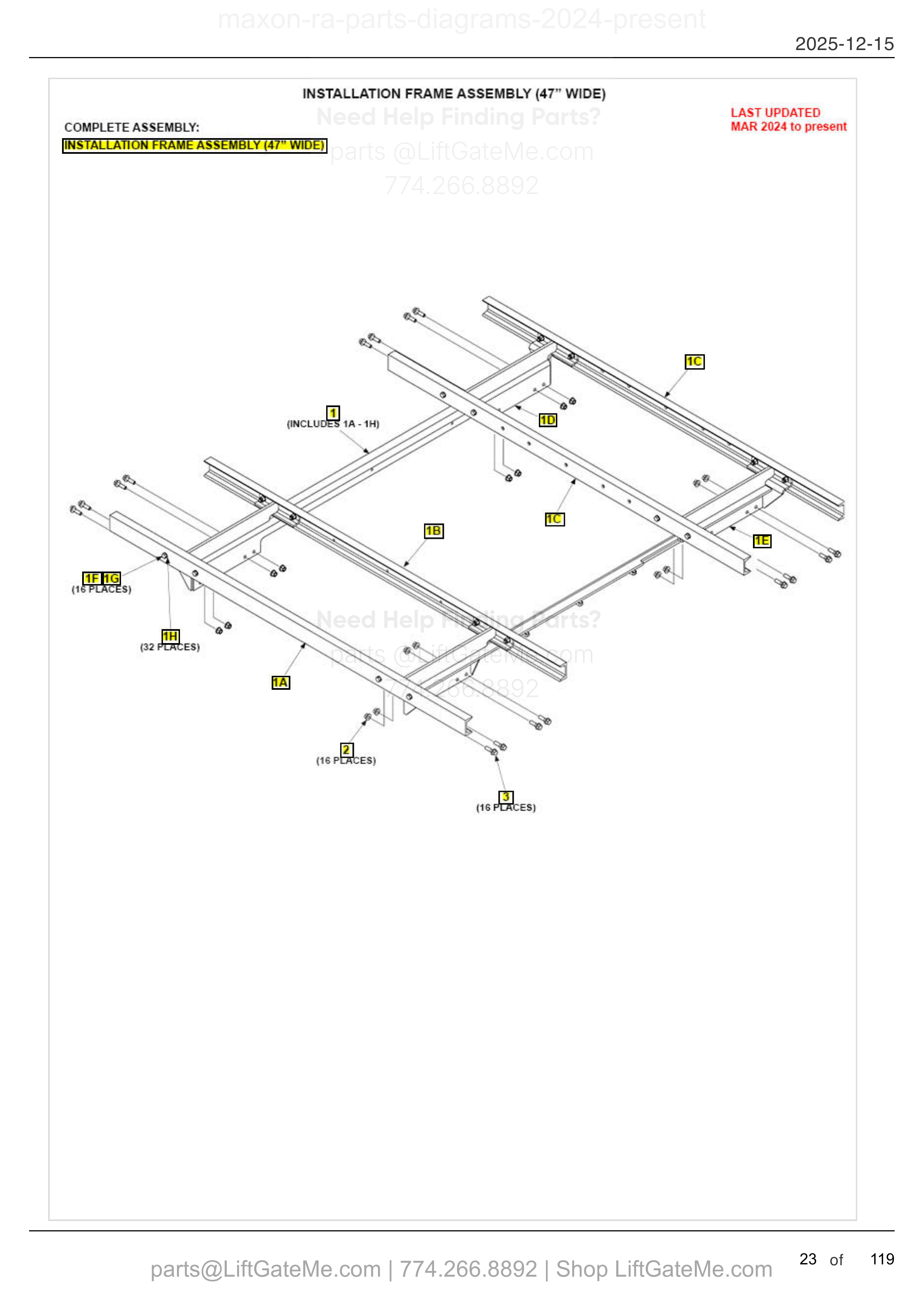 INSTALLATION FRAME ASSEMBLY (47” WIDE) diagram