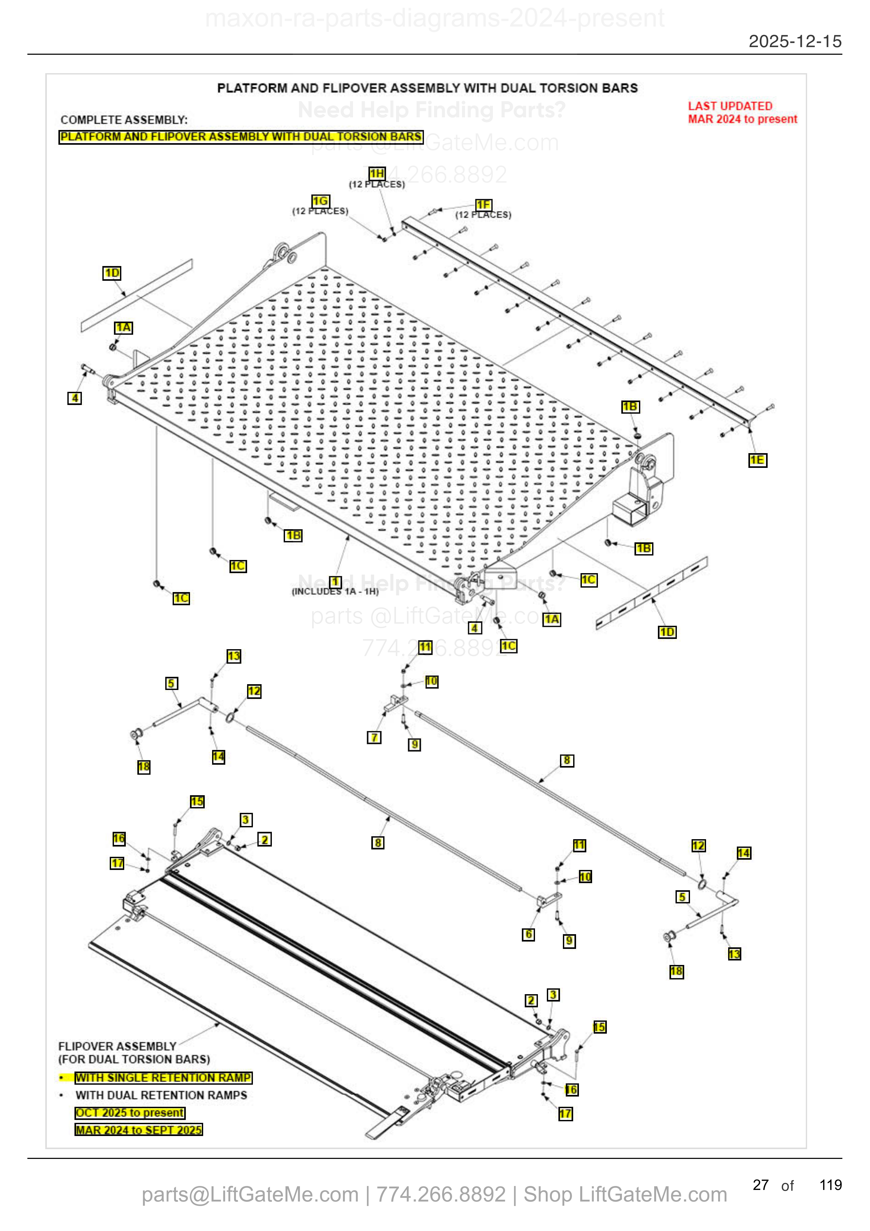 PLATFORM AND FLIPOVER ASSEMBLY WITH DUAL TORSION BARS diagram