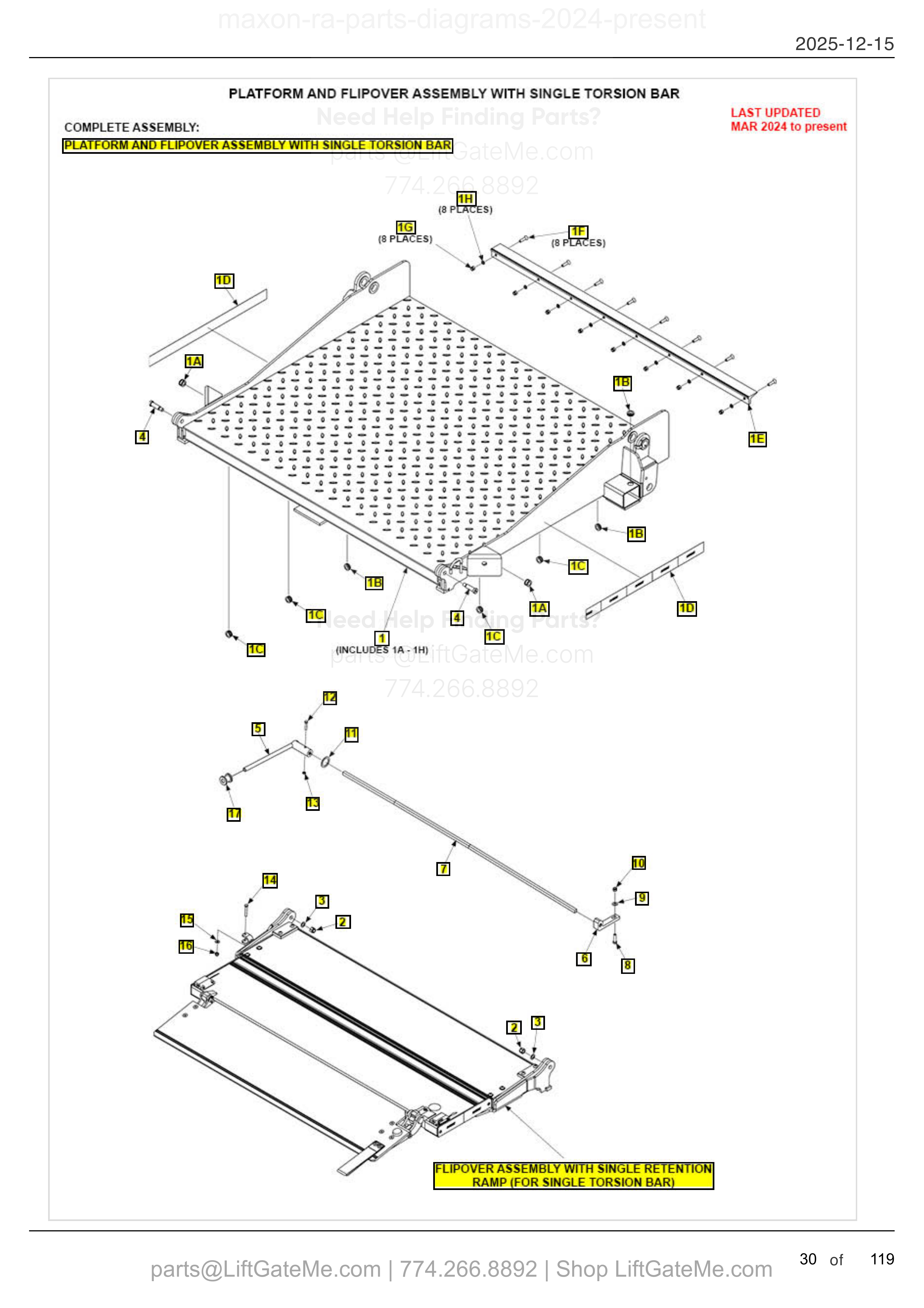 PLATFORM AND FLIPOVER ASSEMBLY WITH SINGLE TORSION BAR diagram
