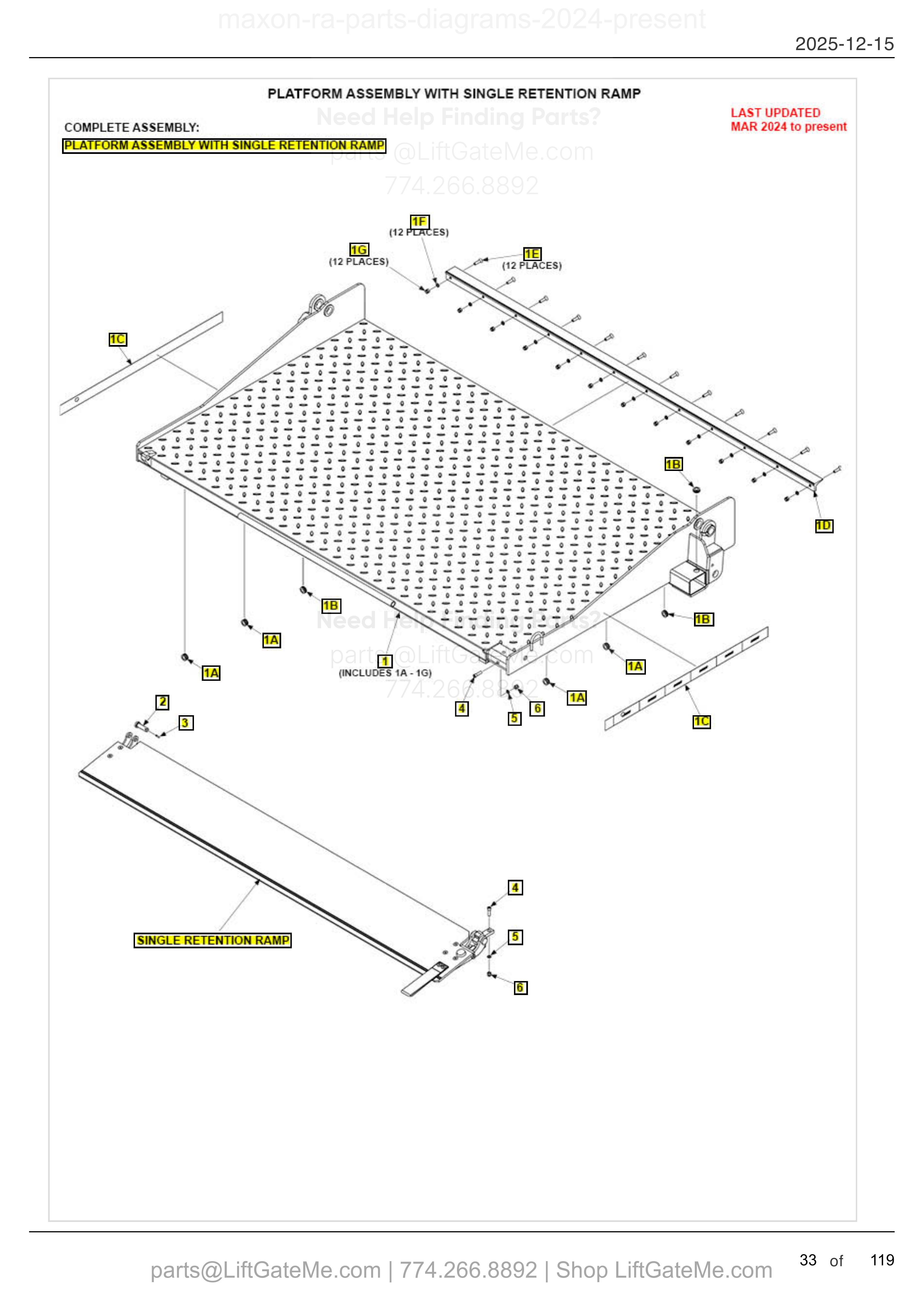 PLATFORM ASSEMBLY WITH SINGLE RETENTION RAMP diagram
