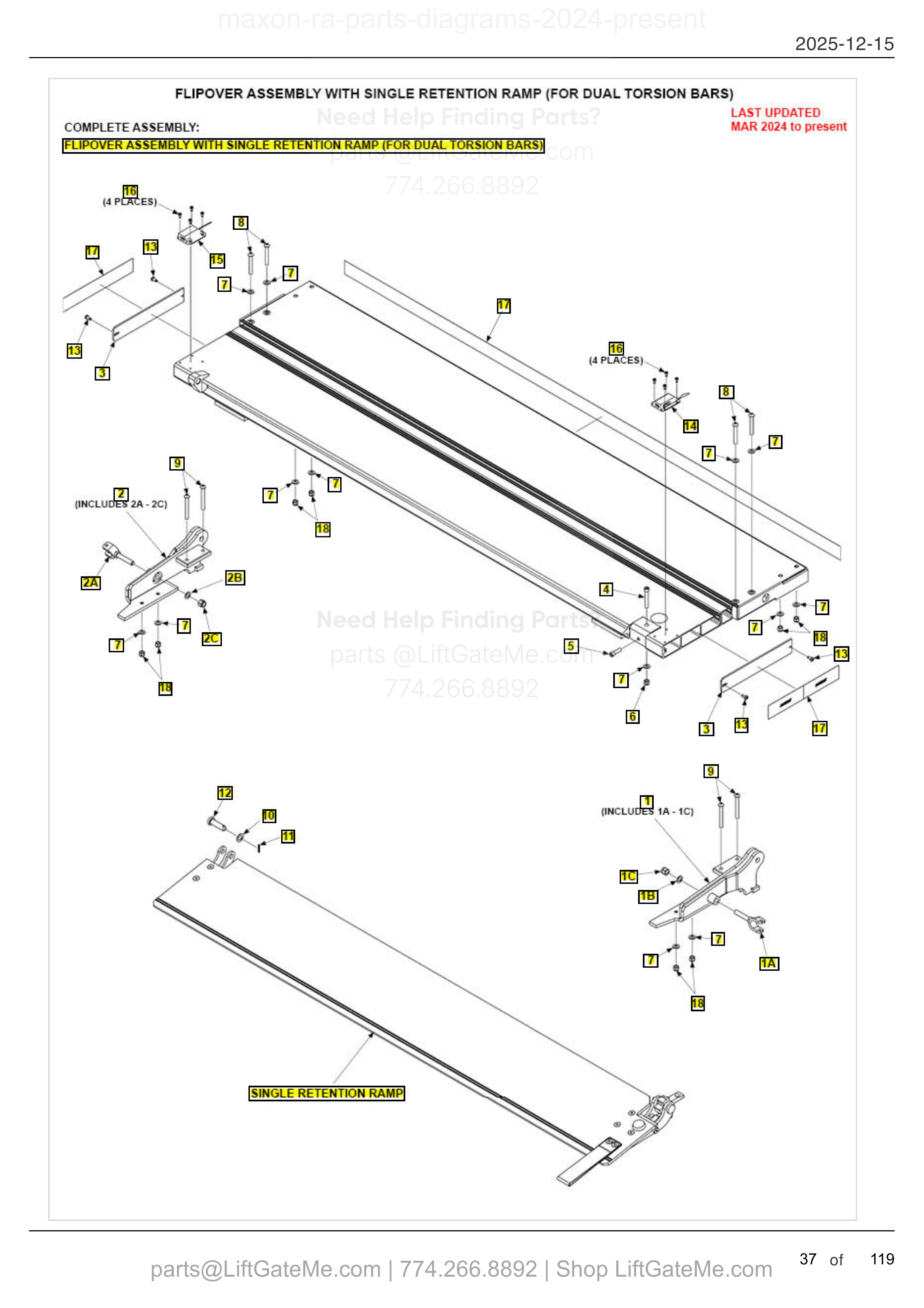 FLIPOVER ASSEMBLY WITH SINGLE RETENTION RAMP (FOR DUAL TORSION BARS) diagram