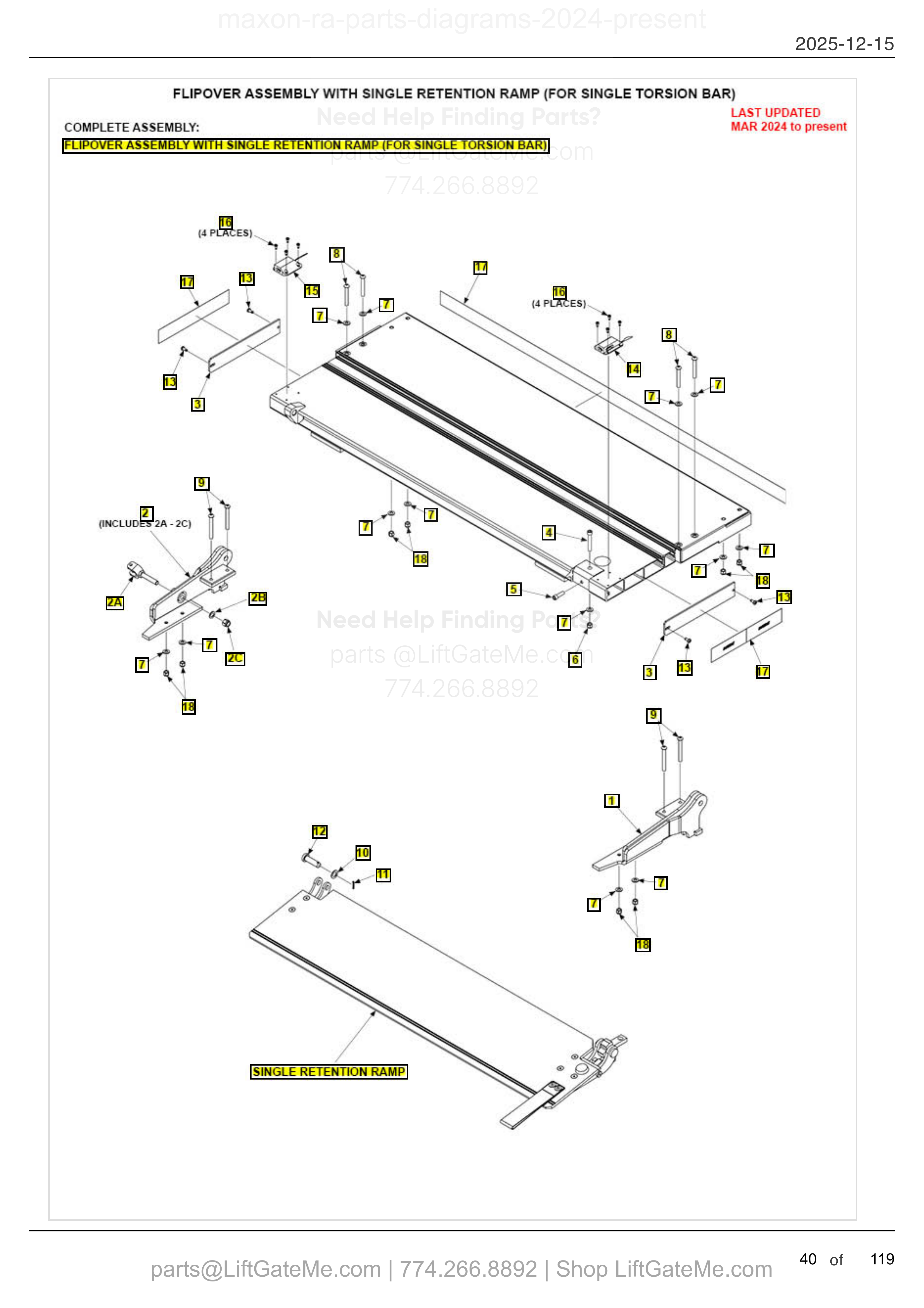 FLIPOVER ASSEMBLY WITH SINGLE RETENTION RAMP (FOR SINGLE TORSION BAR) diagram