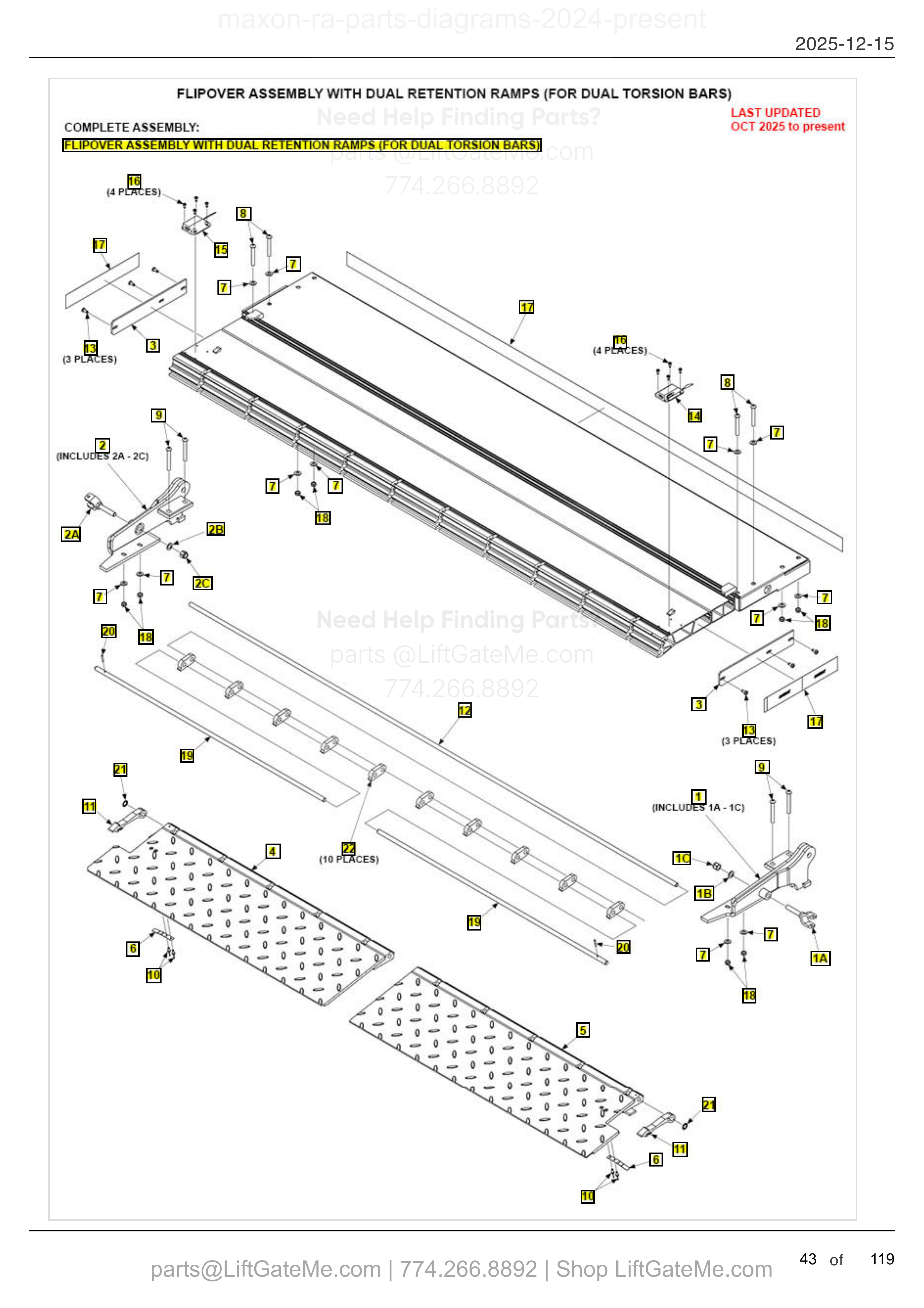 FLIPOVER ASSEMBLY WITH DUAL RETENTION RAMPS (FOR DUAL TORSION BARS) diagram