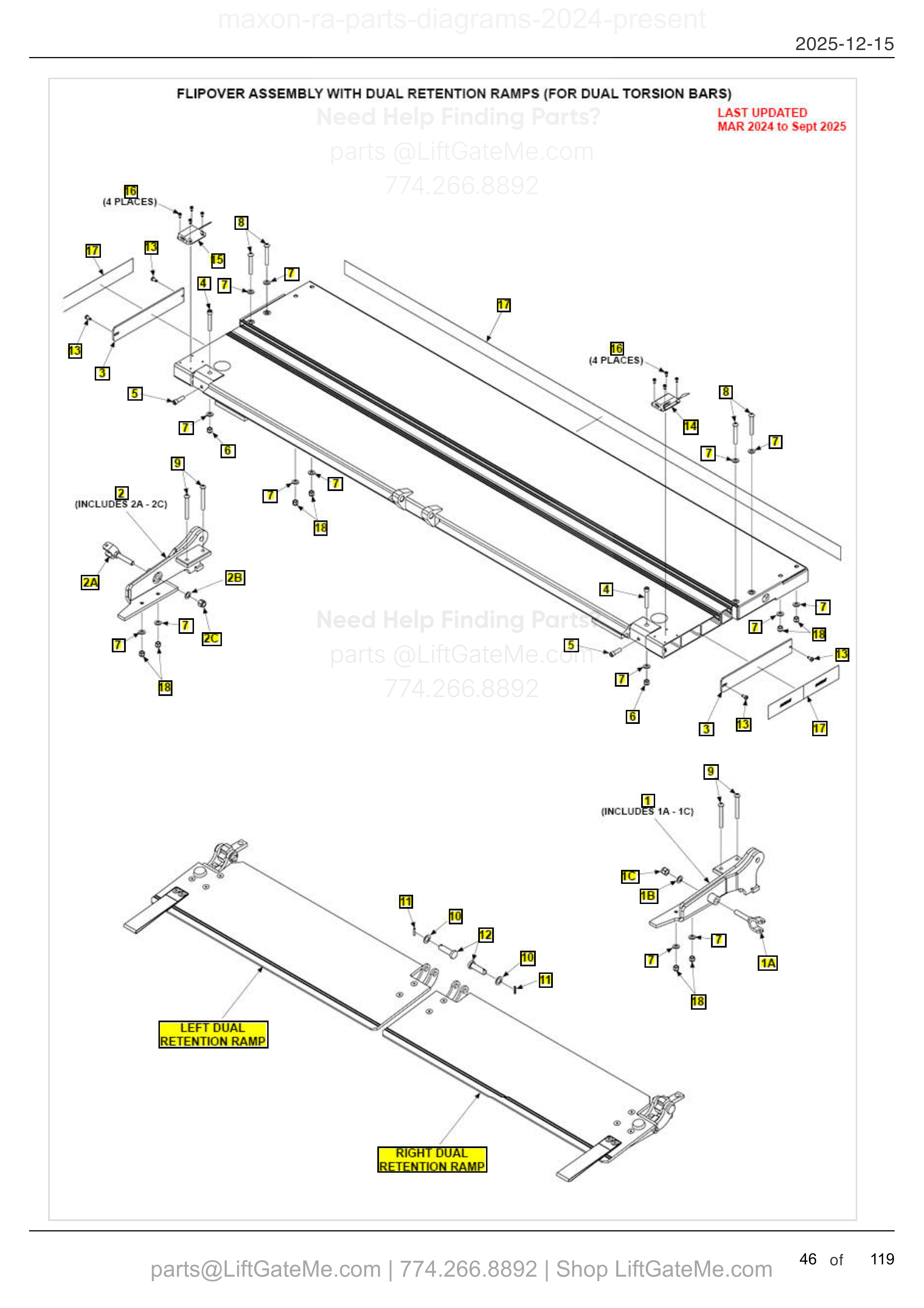 FLIPOVER ASSEMBLY WITH DUAL RETENTION RAMPS (FOR DUAL TORSION BARS) diagram