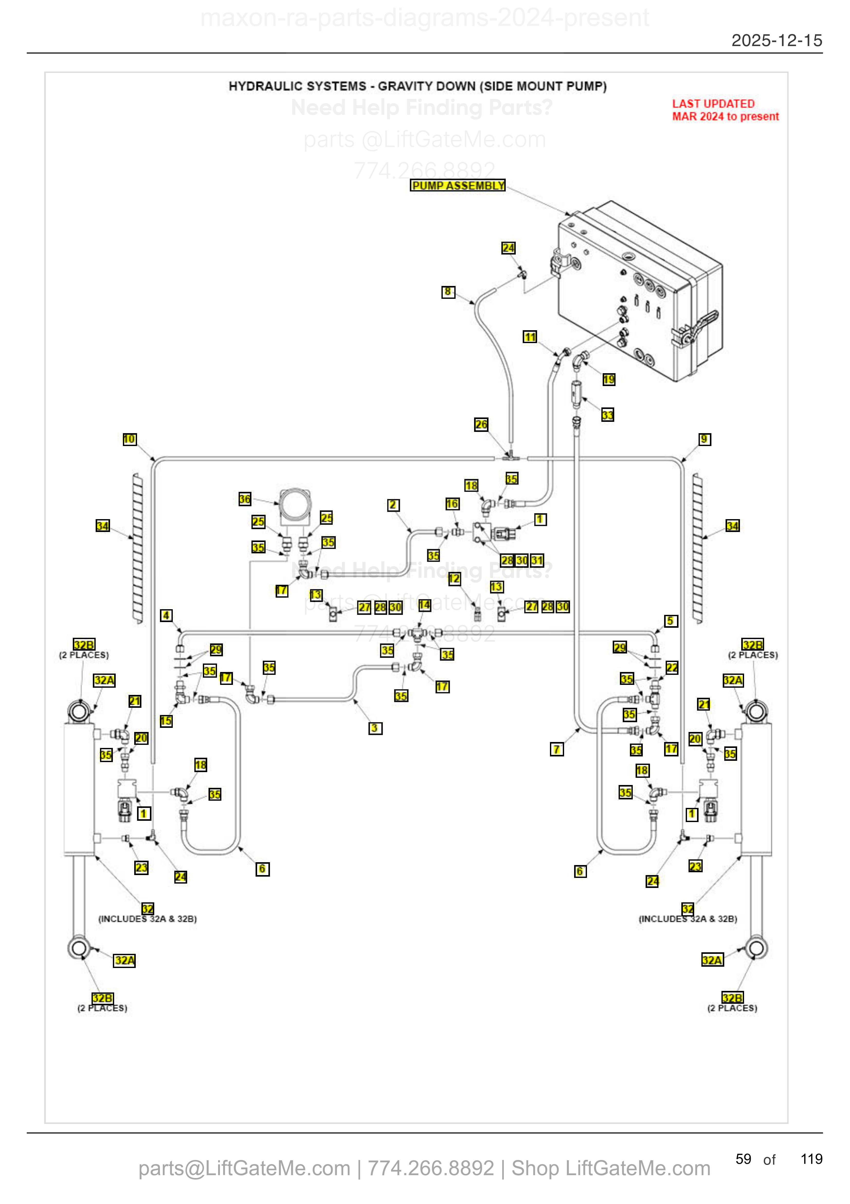 HYDRAULIC SYSTEMS - GRAVITY DOWN (SIDE MOUNT PUMP) diagram