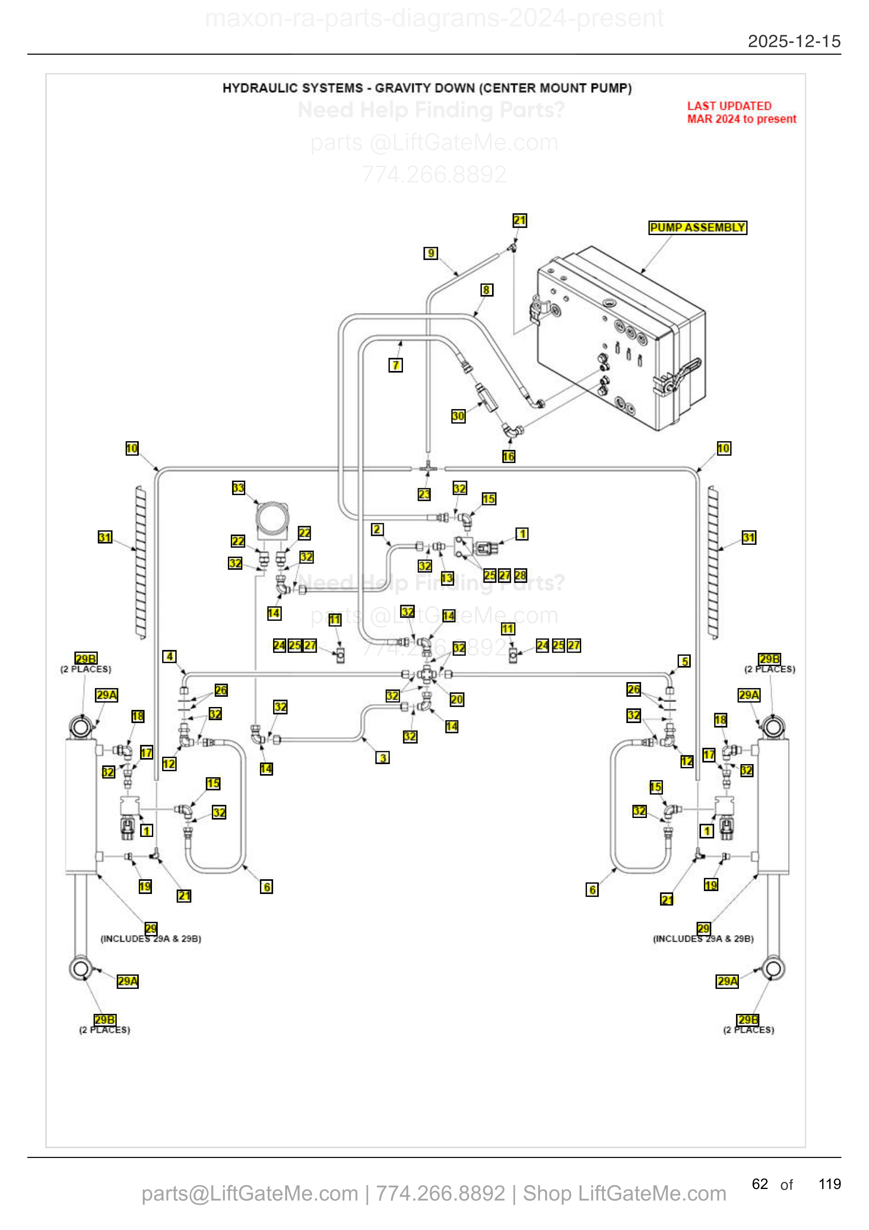 HYDRAULIC SYSTEMS - GRAVITY DOWN (CENTER MOUNT PUMP) diagram