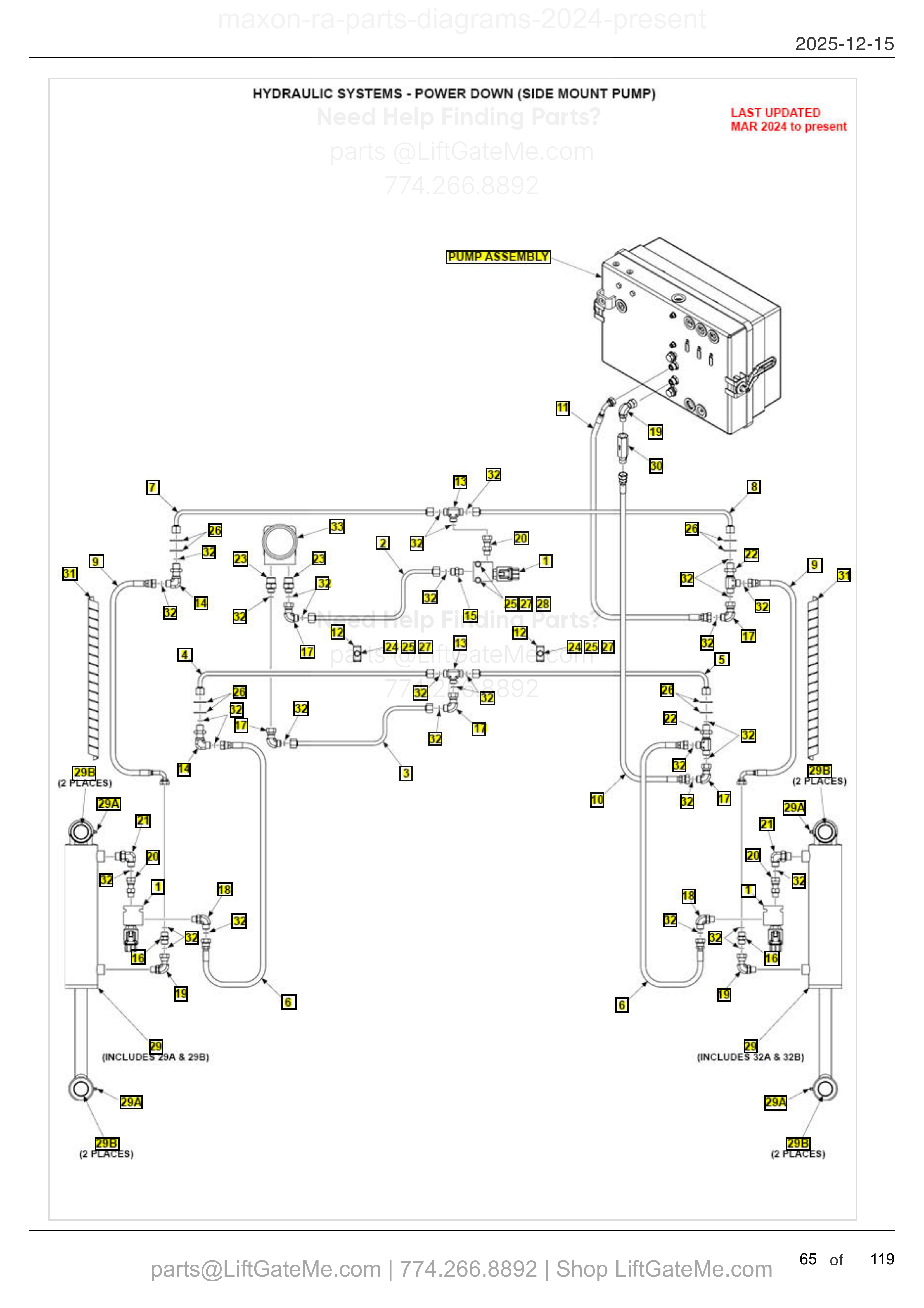 HYDRAULIC SYSTEMS - POWER DOWN (SIDE MOUNT PUMP) diagram