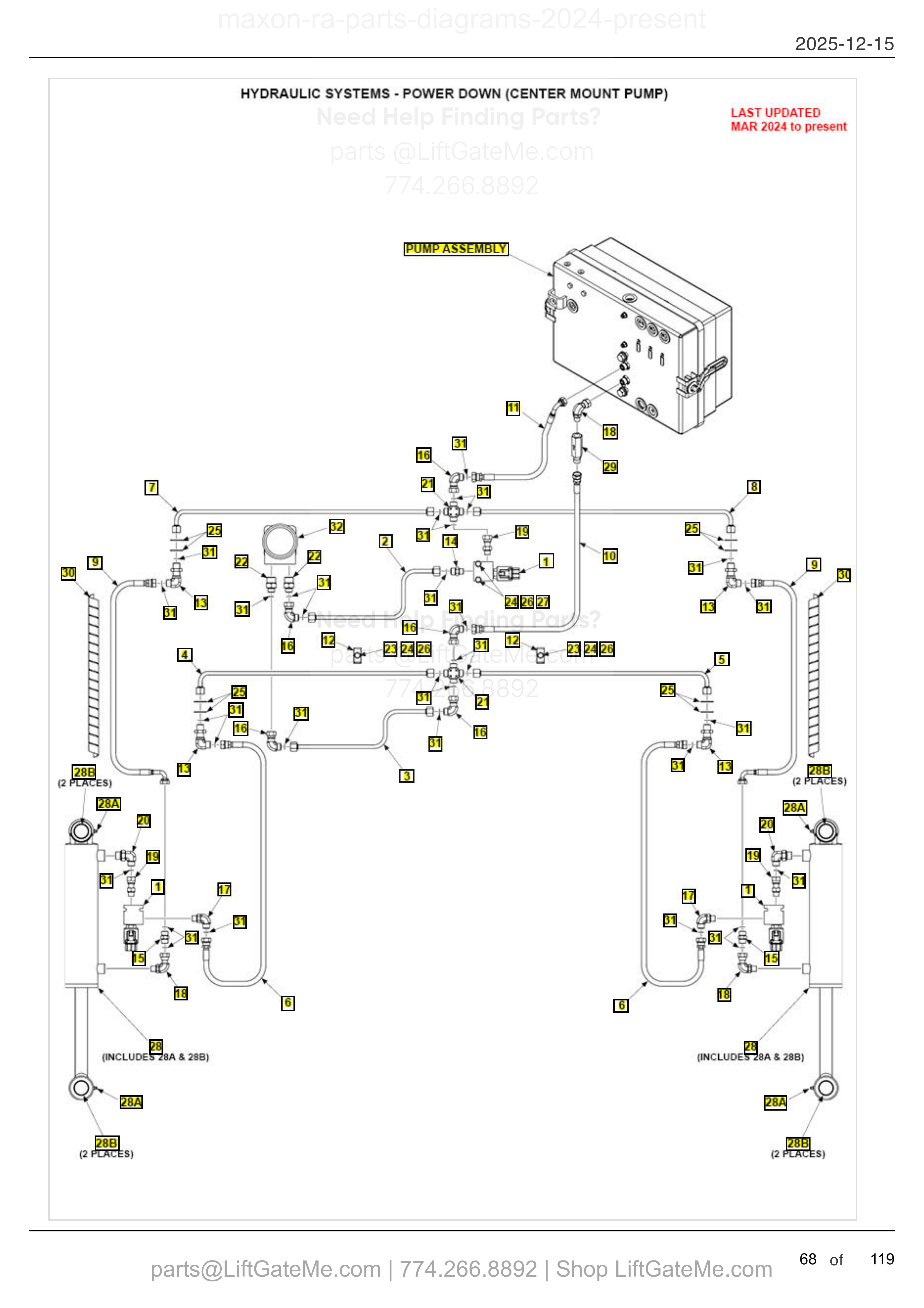HYDRAULIC SYSTEMS - POWER DOWN (CENTER MOUNT PUMP) diagram