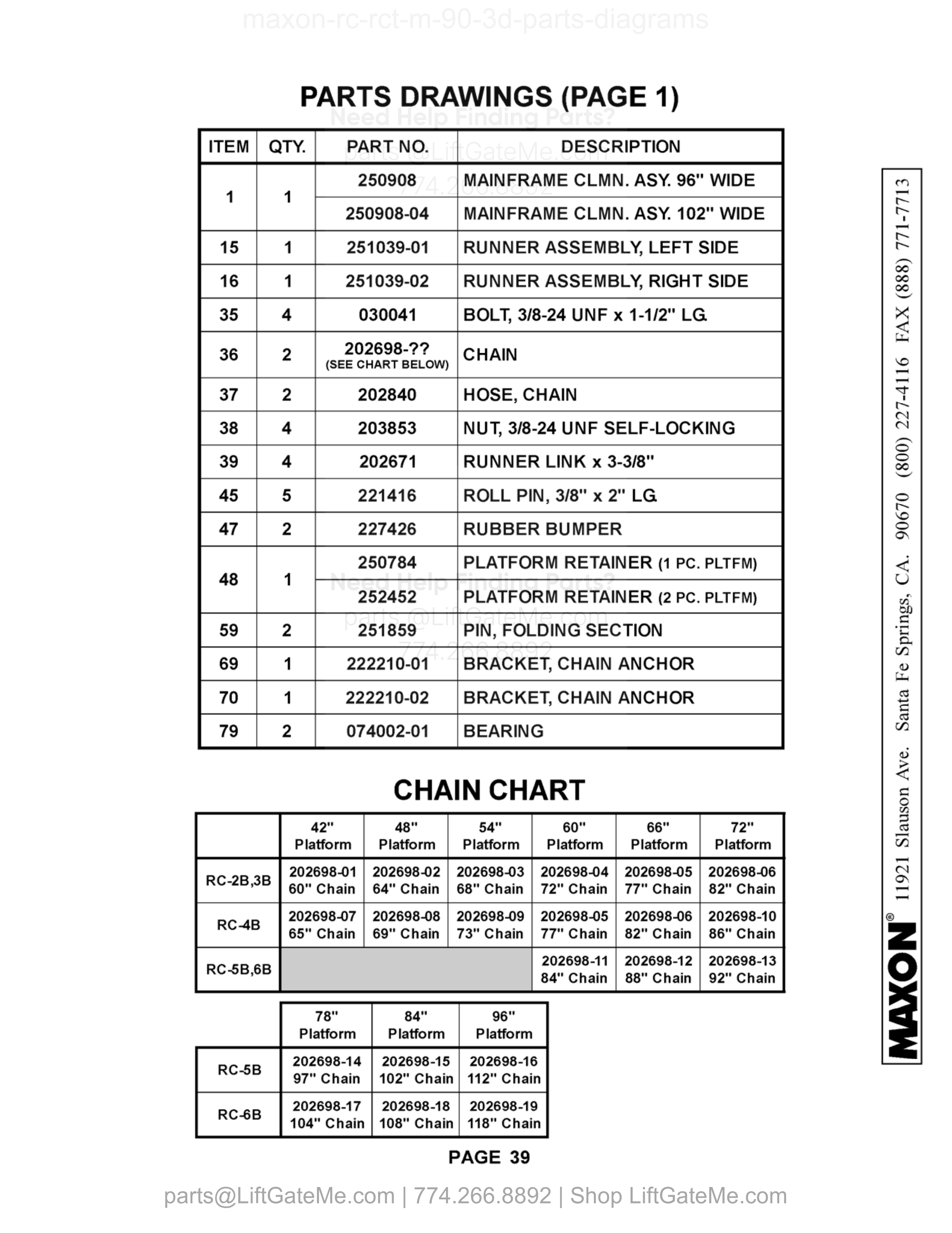 PARTS DRAWINGS (PAGE 1) parts table