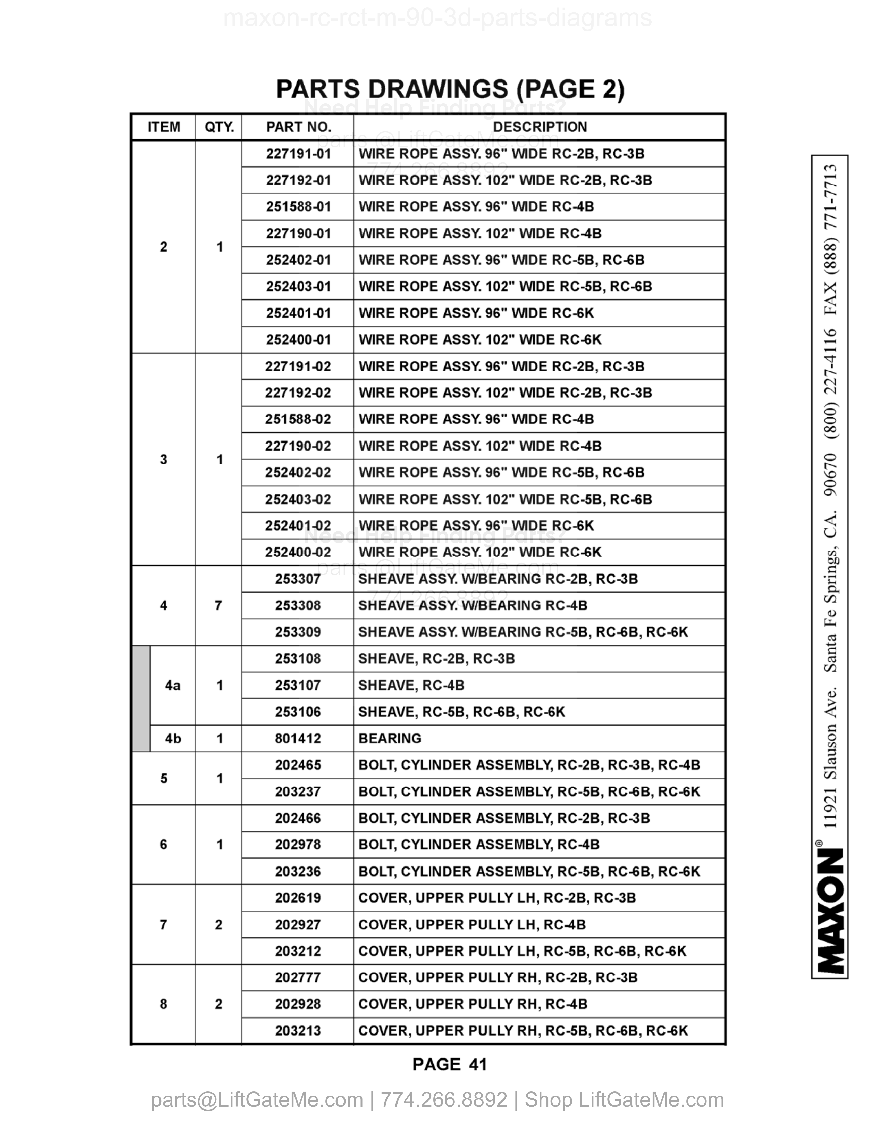 PARTS DRAWINGS (PAGE 2) parts table