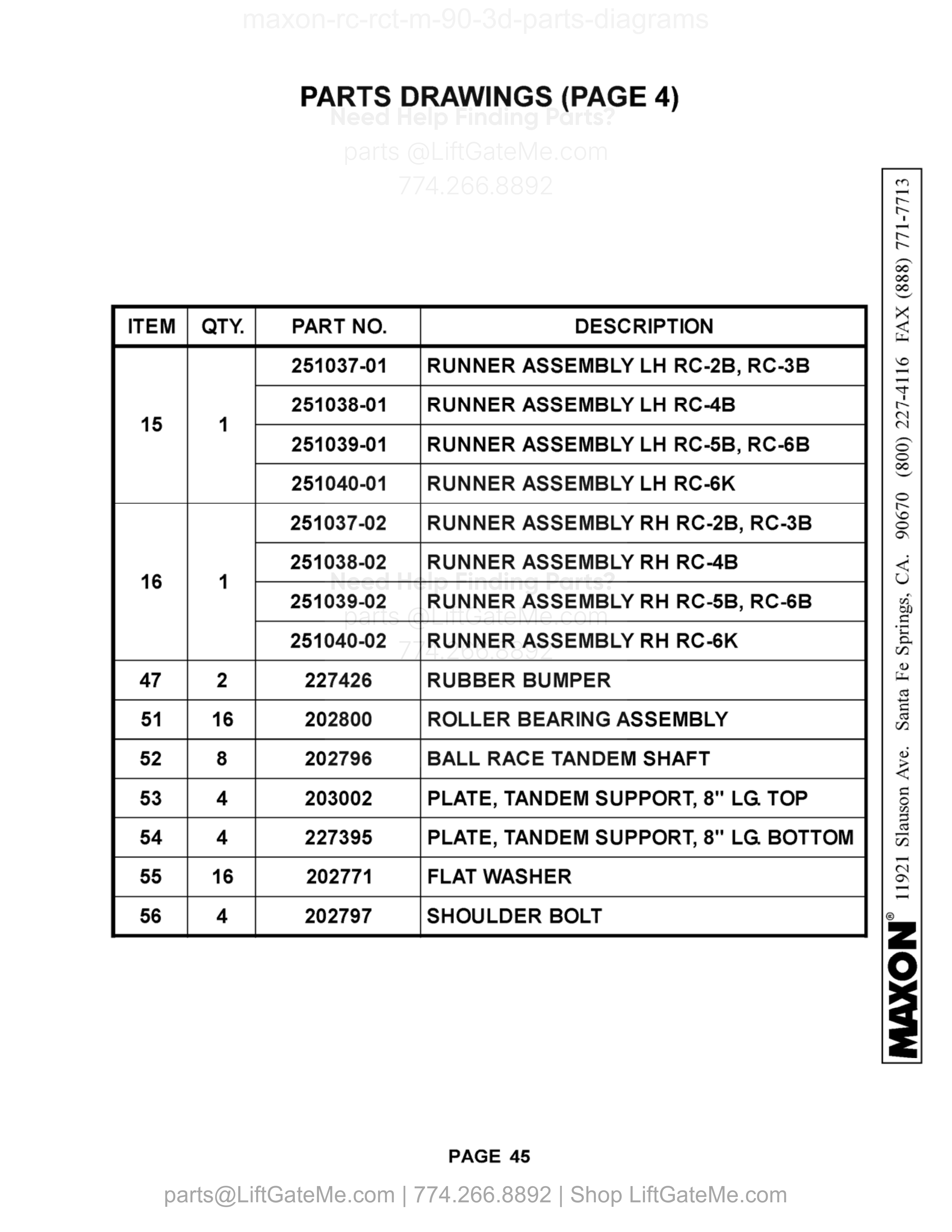 Parts Drawings (Page 4) parts table