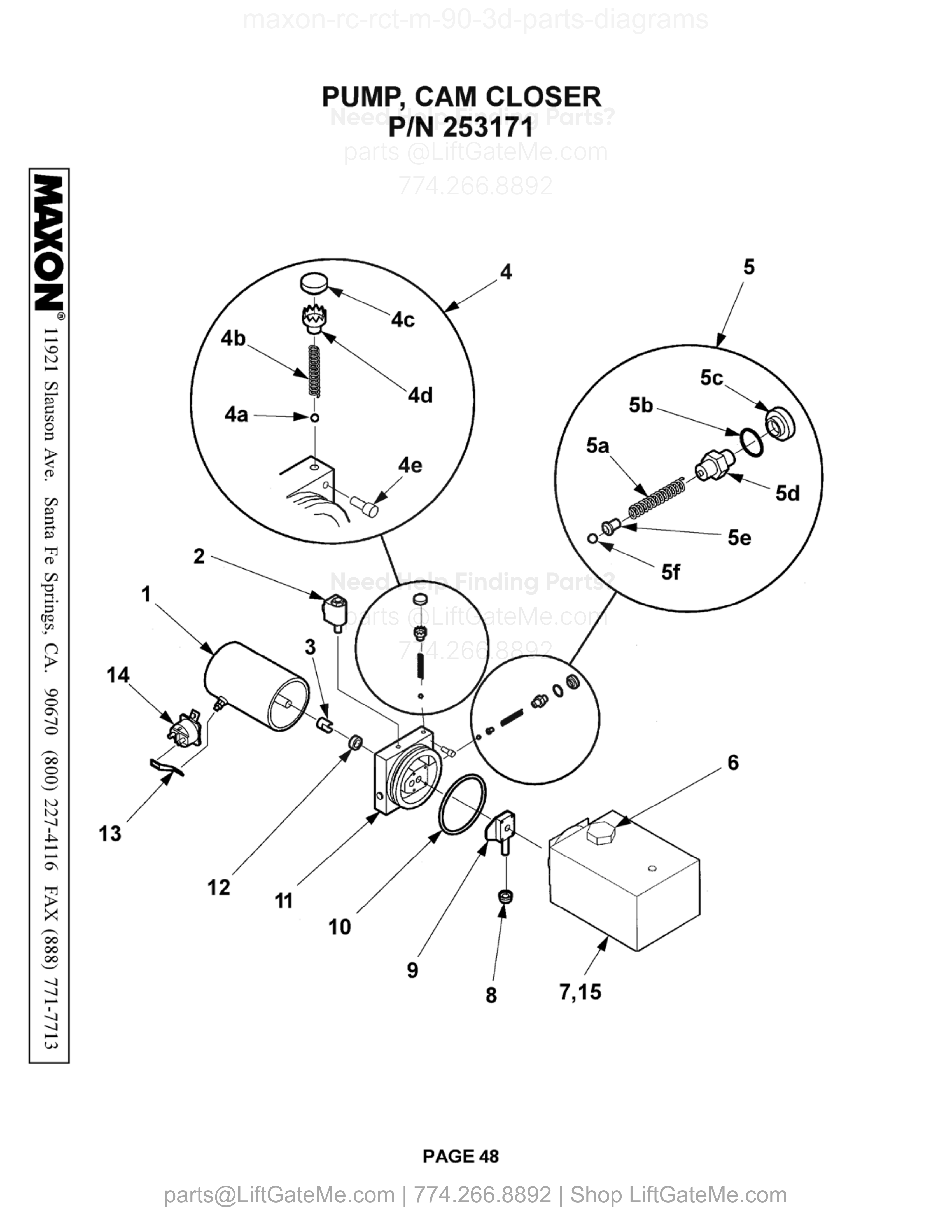 PUMP, CAM CLOSER P/N 253171 diagram