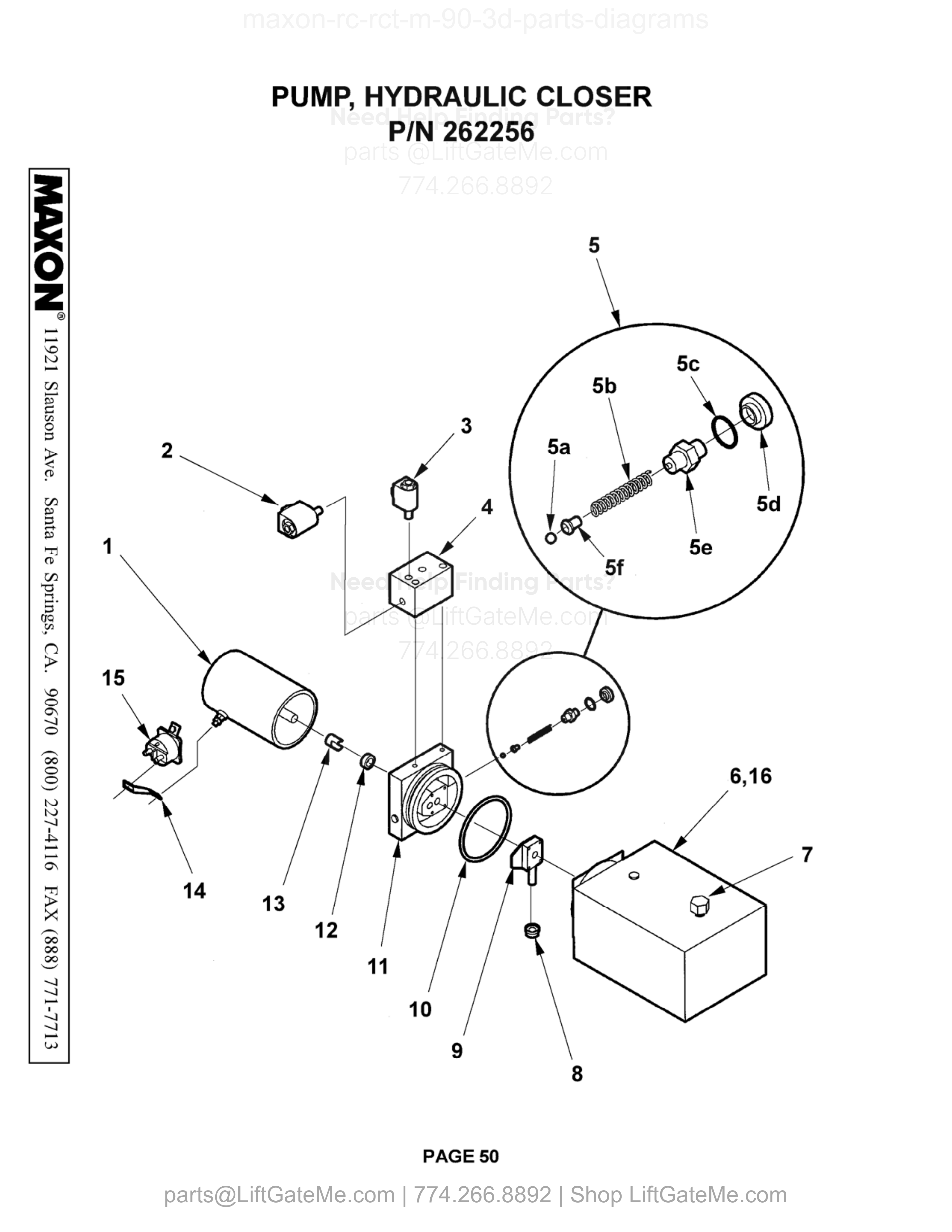 PUMP, HYDRAULIC CLOSER P/N 262256 diagram