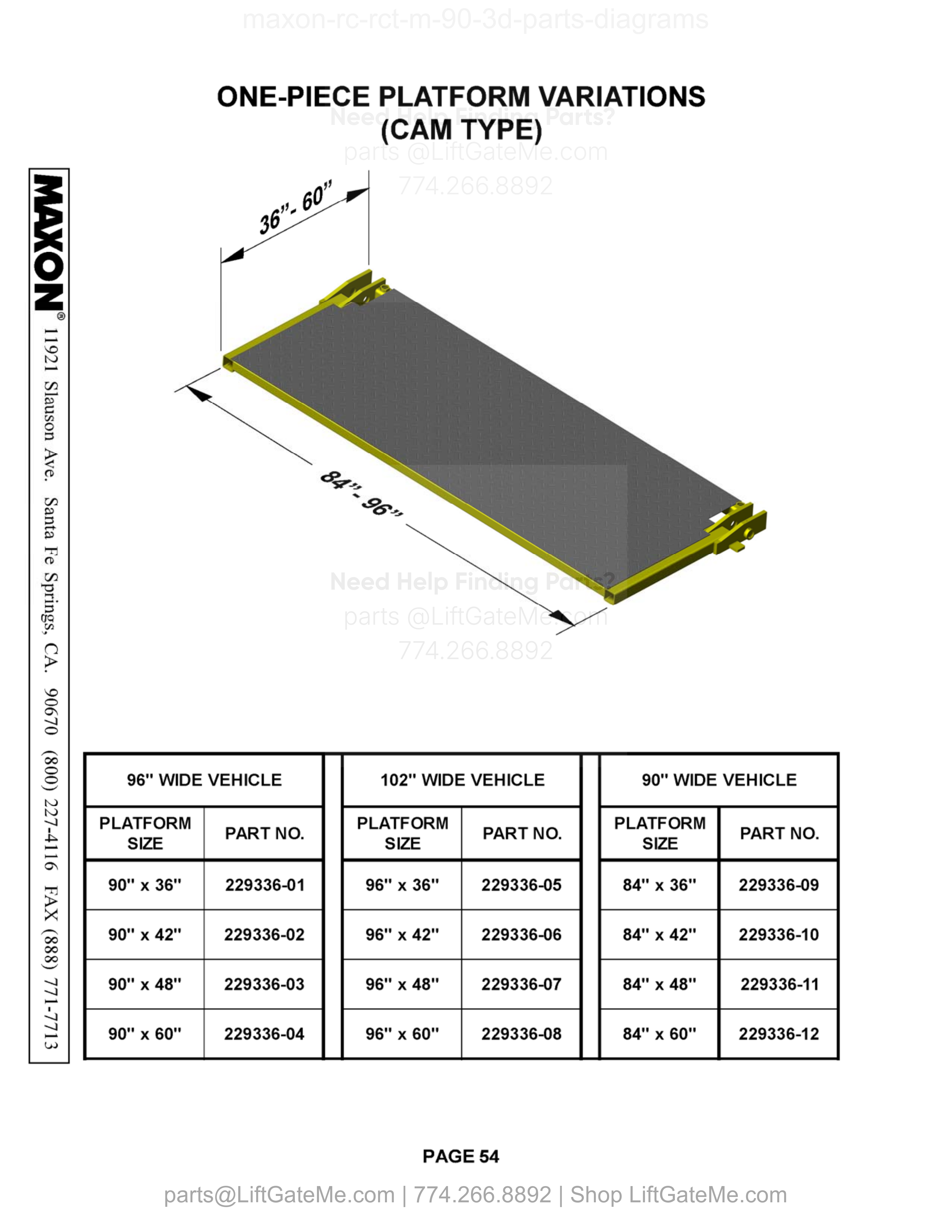 One-Piece Platform Variations (Cam Type) diagram