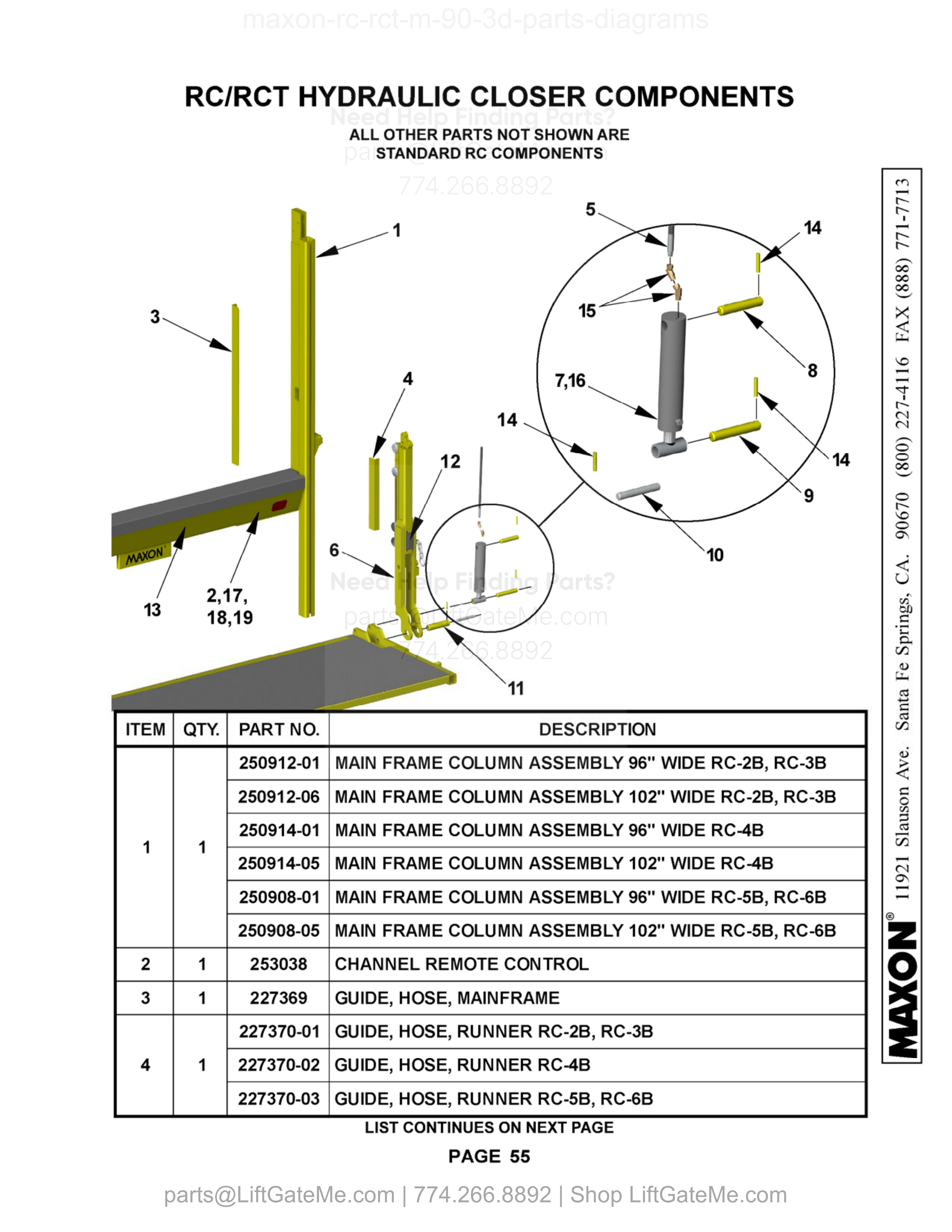 RC/RCT Hydraulic Closer Components diagram