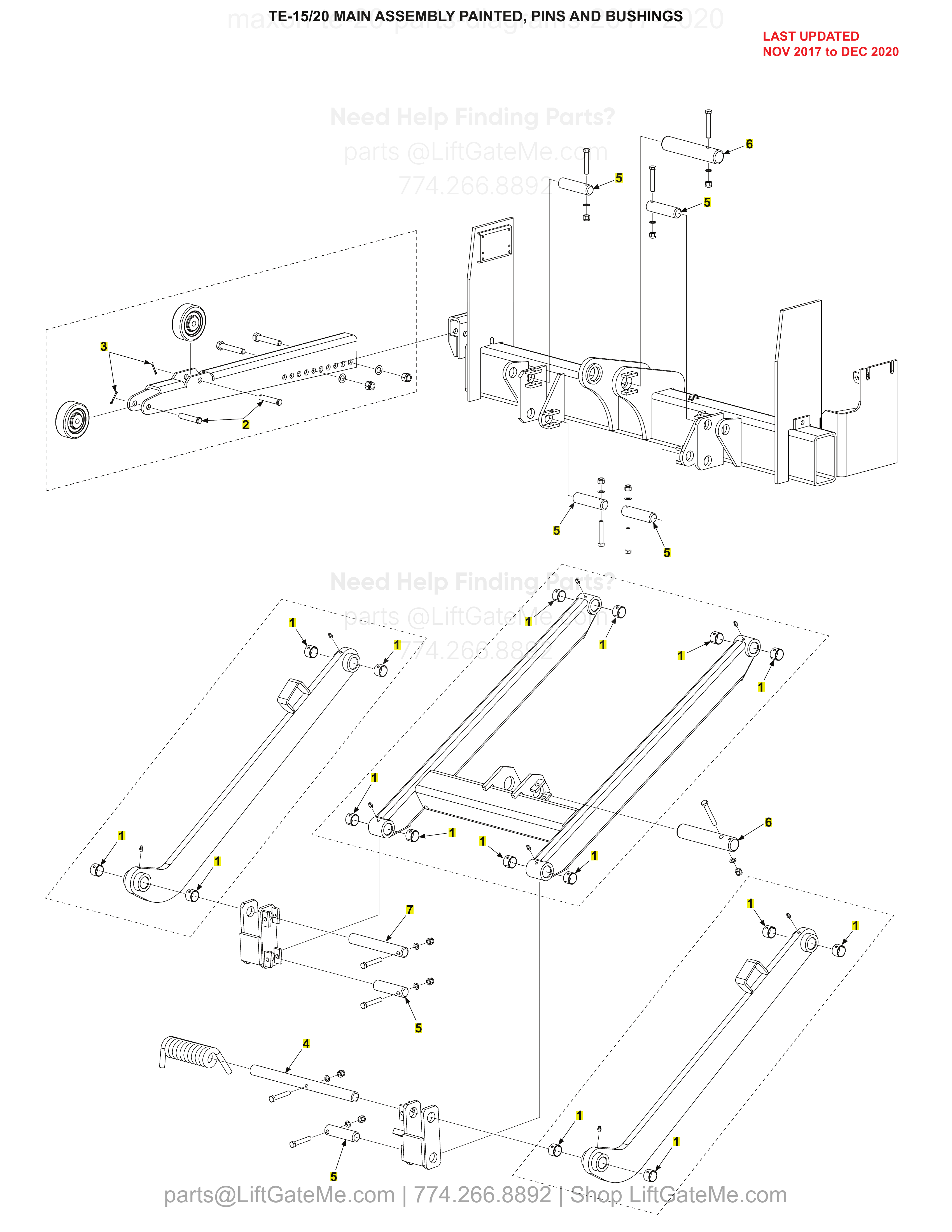 TE-15/20 MAIN ASSEMBLY PAINTED, PINS AND BUSHINGS diagram