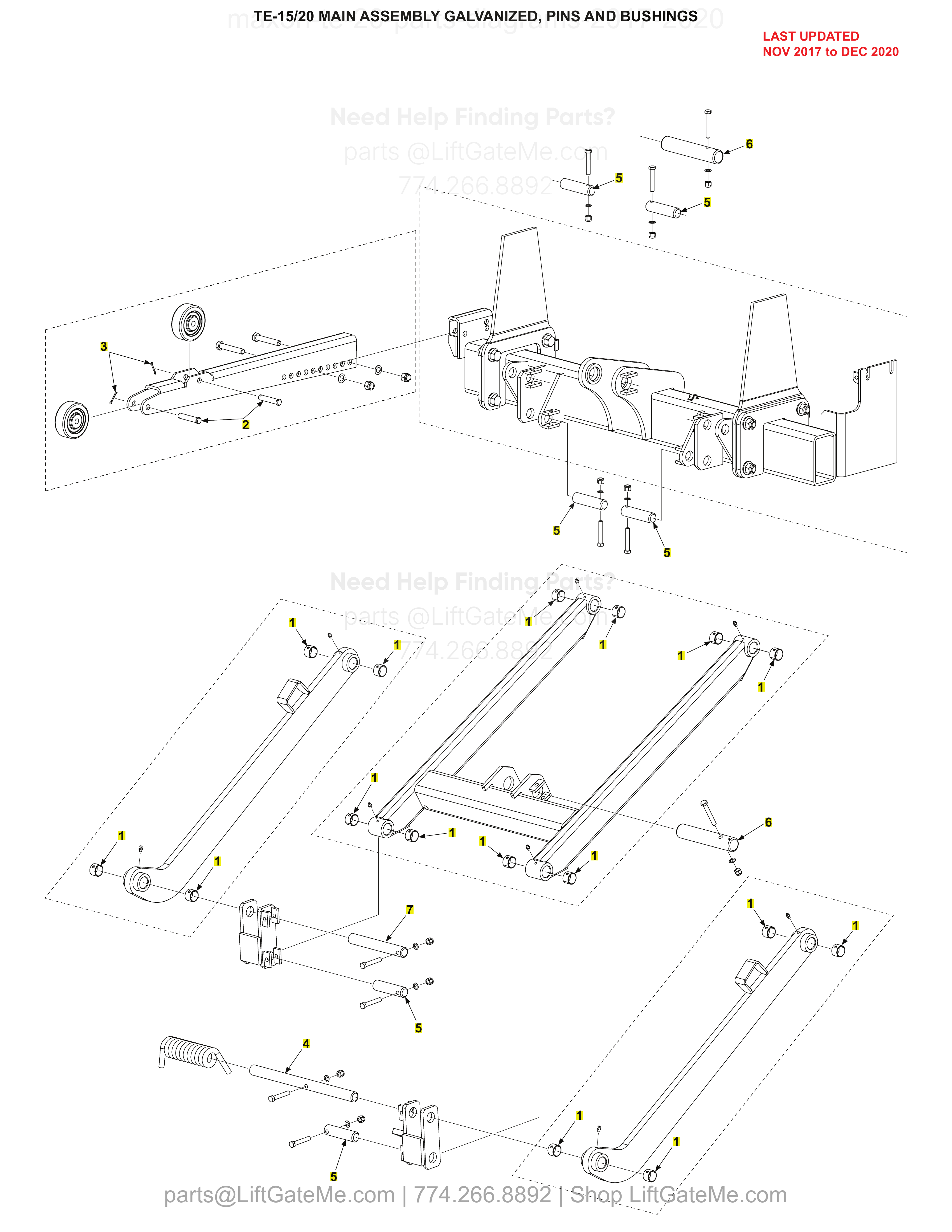 TE-15/20 MAIN ASSEMBLY GALVANIZED, PINS AND BUSHINGS diagram