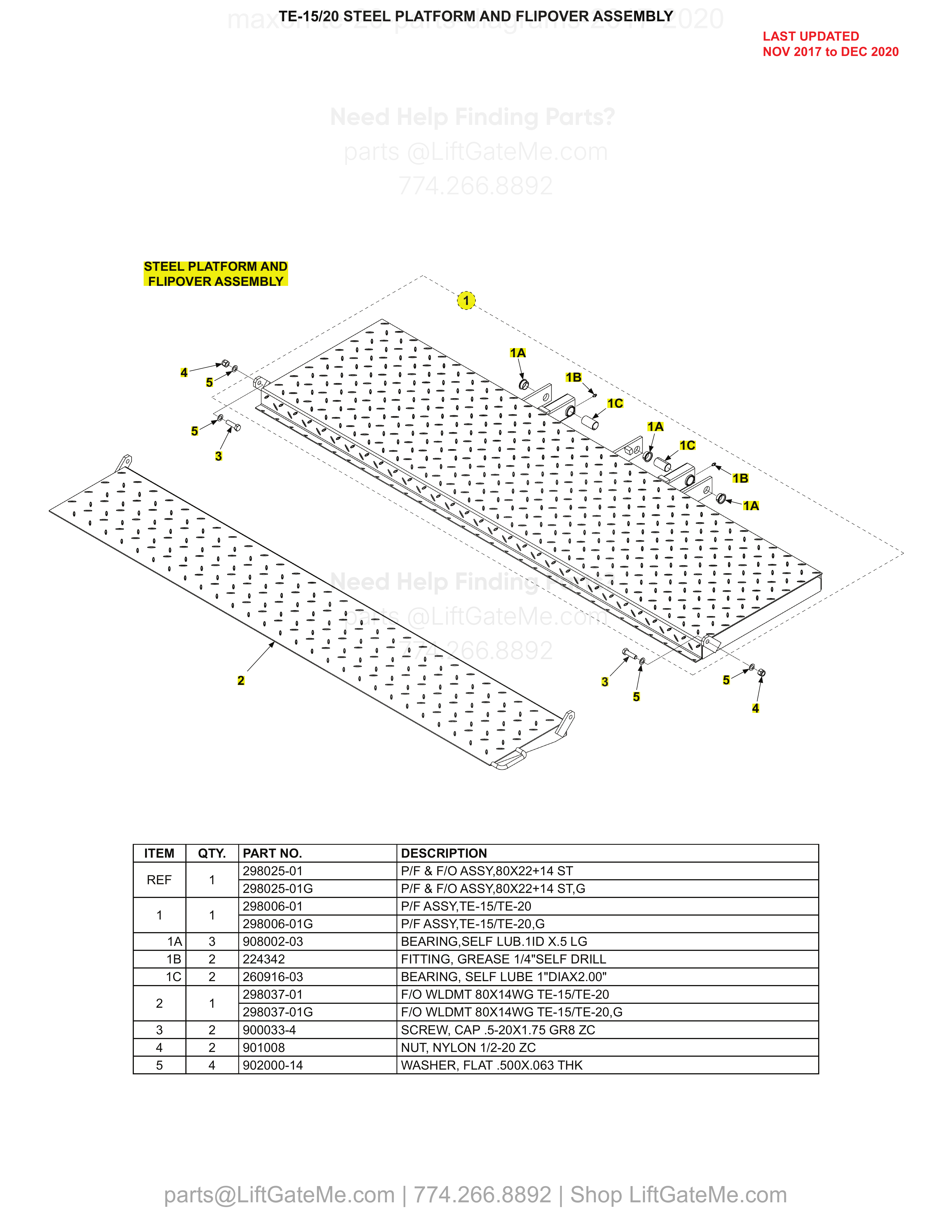 TE-15/20 STEEL PLATFORM AND FLIPOVER ASSEMBLY diagram
