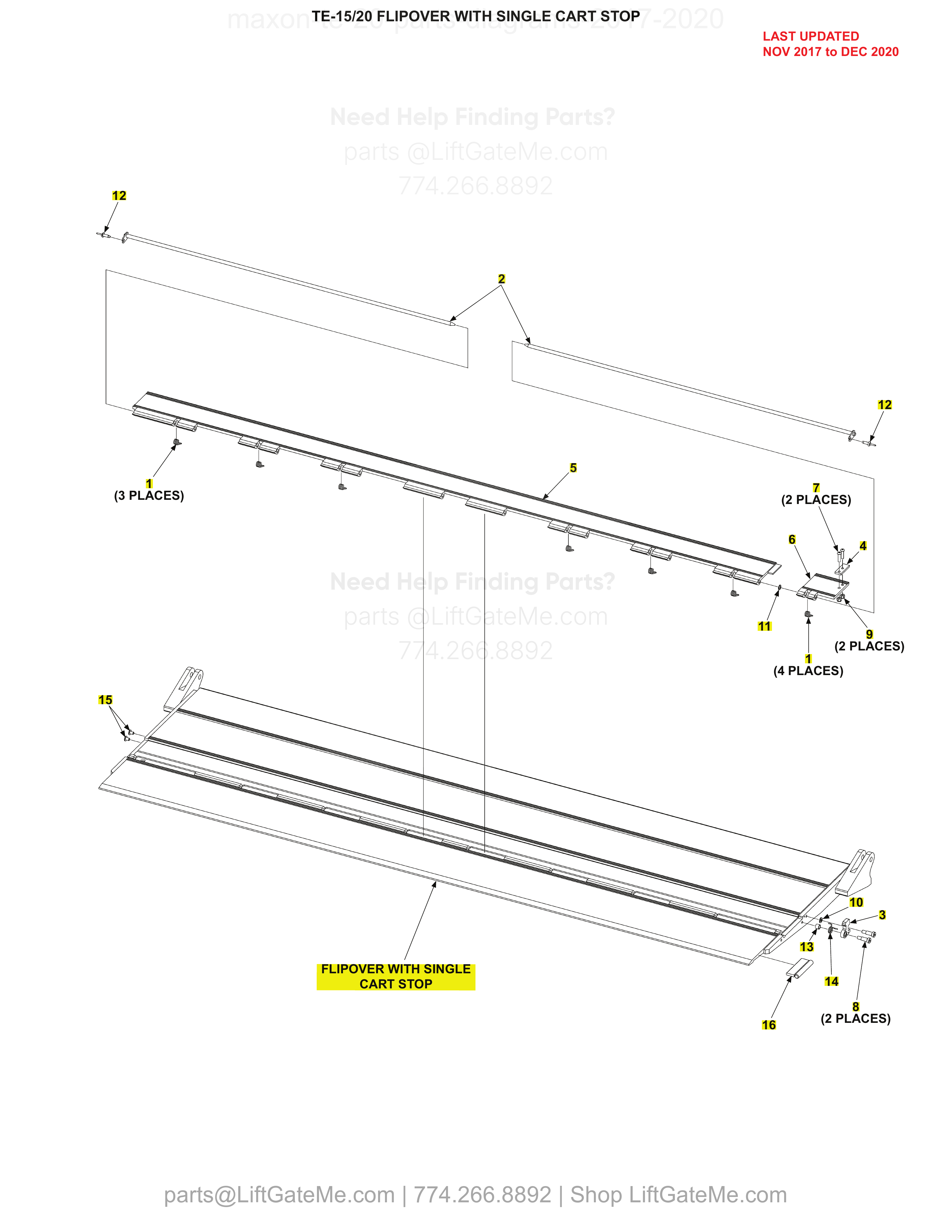 FLIPOVER WITH SINGLE CART STOP diagram