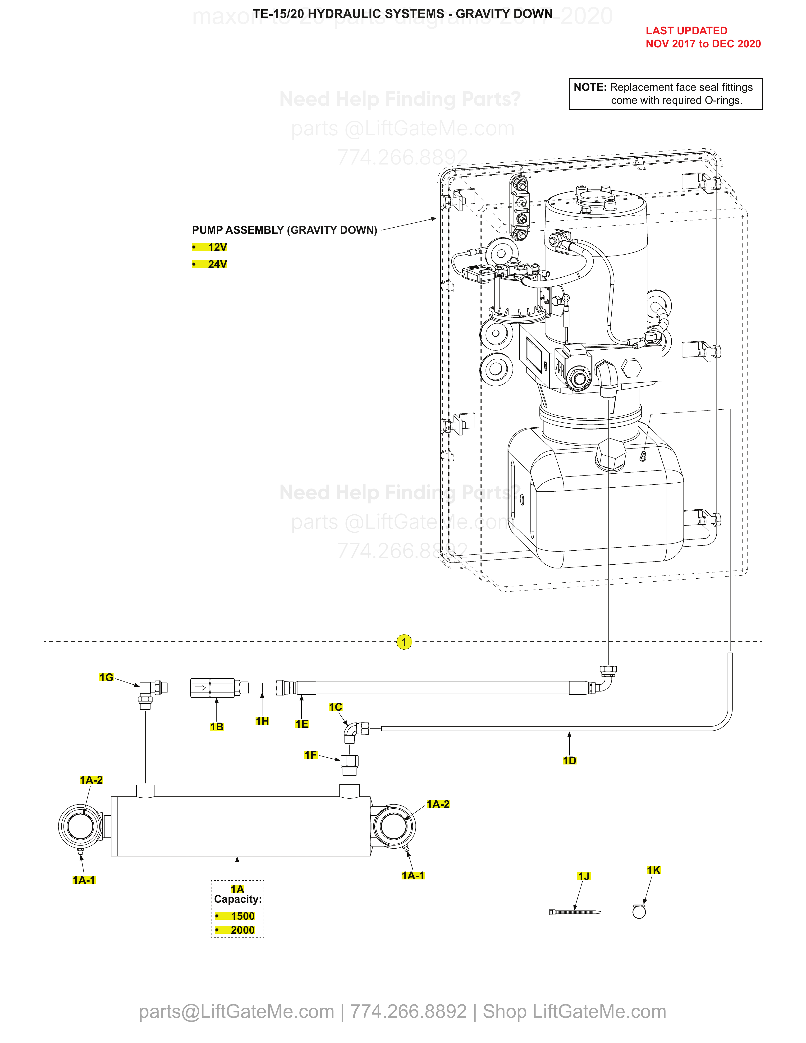 TE-15/20 HYDRAULIC SYSTEMS - GRAVITY DOWN diagram