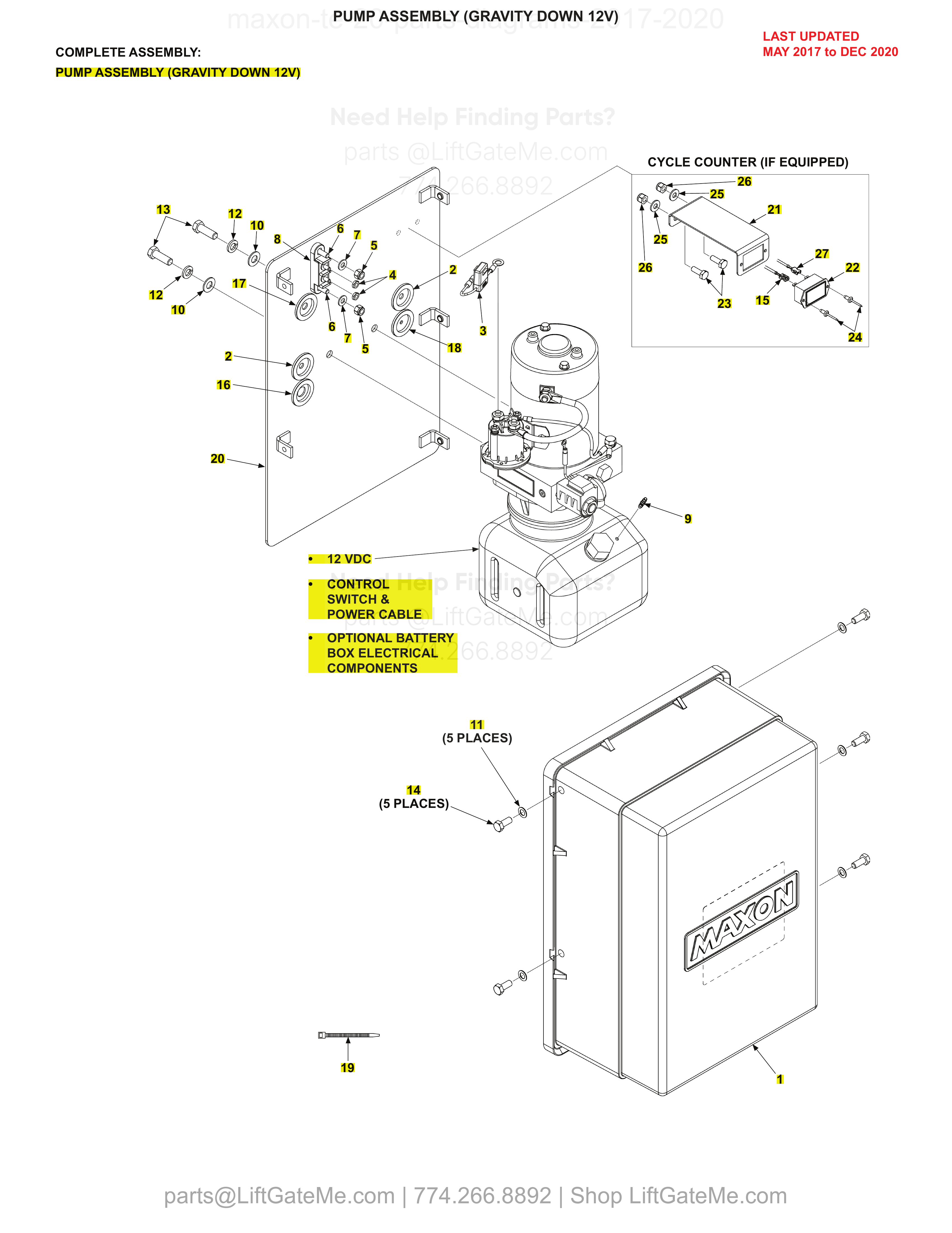 PUMP ASSEMBLY (GRAVITY DOWN 12V) diagram