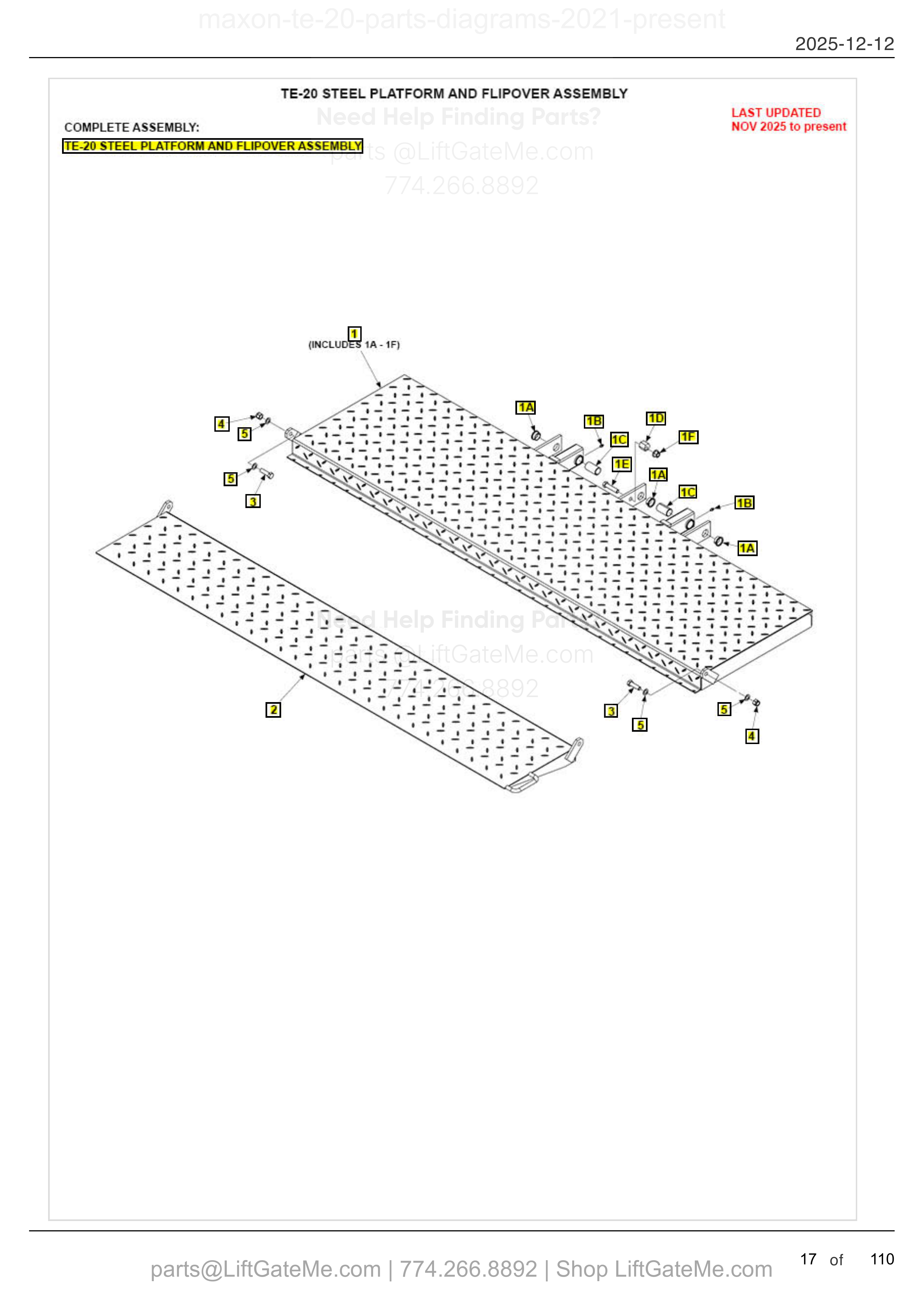 TE-20 STEEL PLATFORM AND FLIPOVER ASSEMBLY diagram