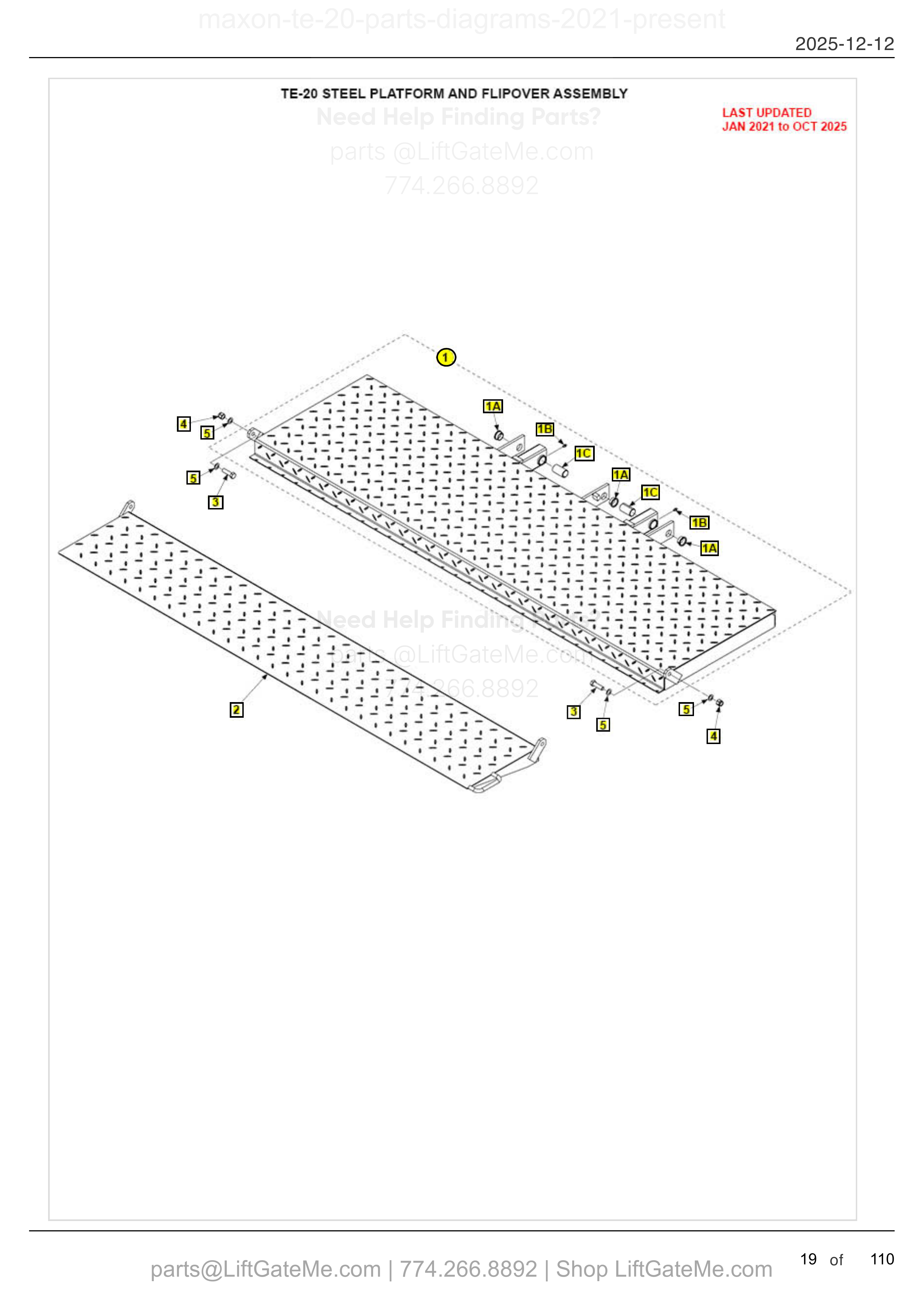 TE-20 STEEL PLATFORM AND FLIPOVER ASSEMBLY diagram