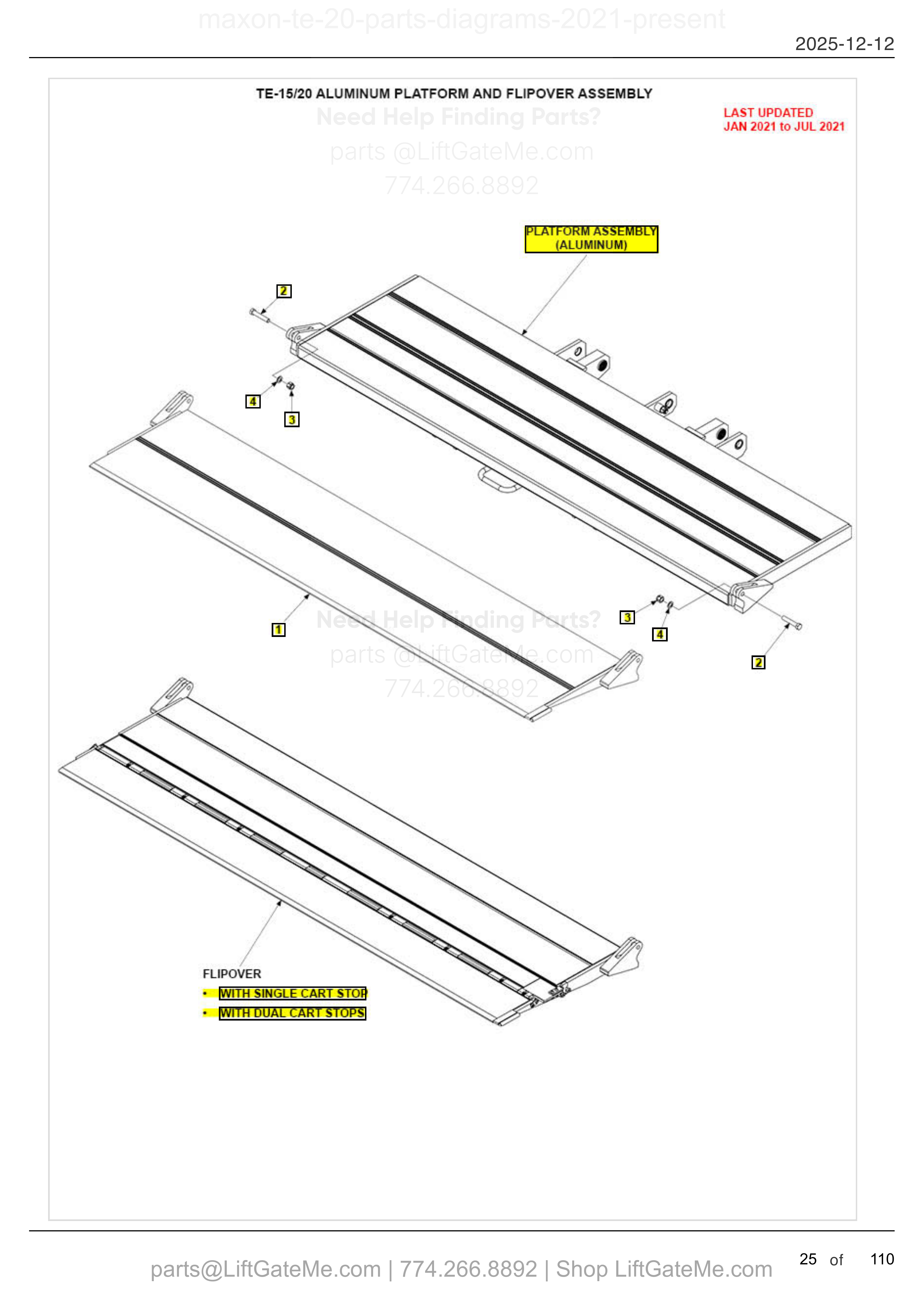 TE-15/20 ALUMINUM PLATFORM AND FLIPOVER ASSEMBLY diagram