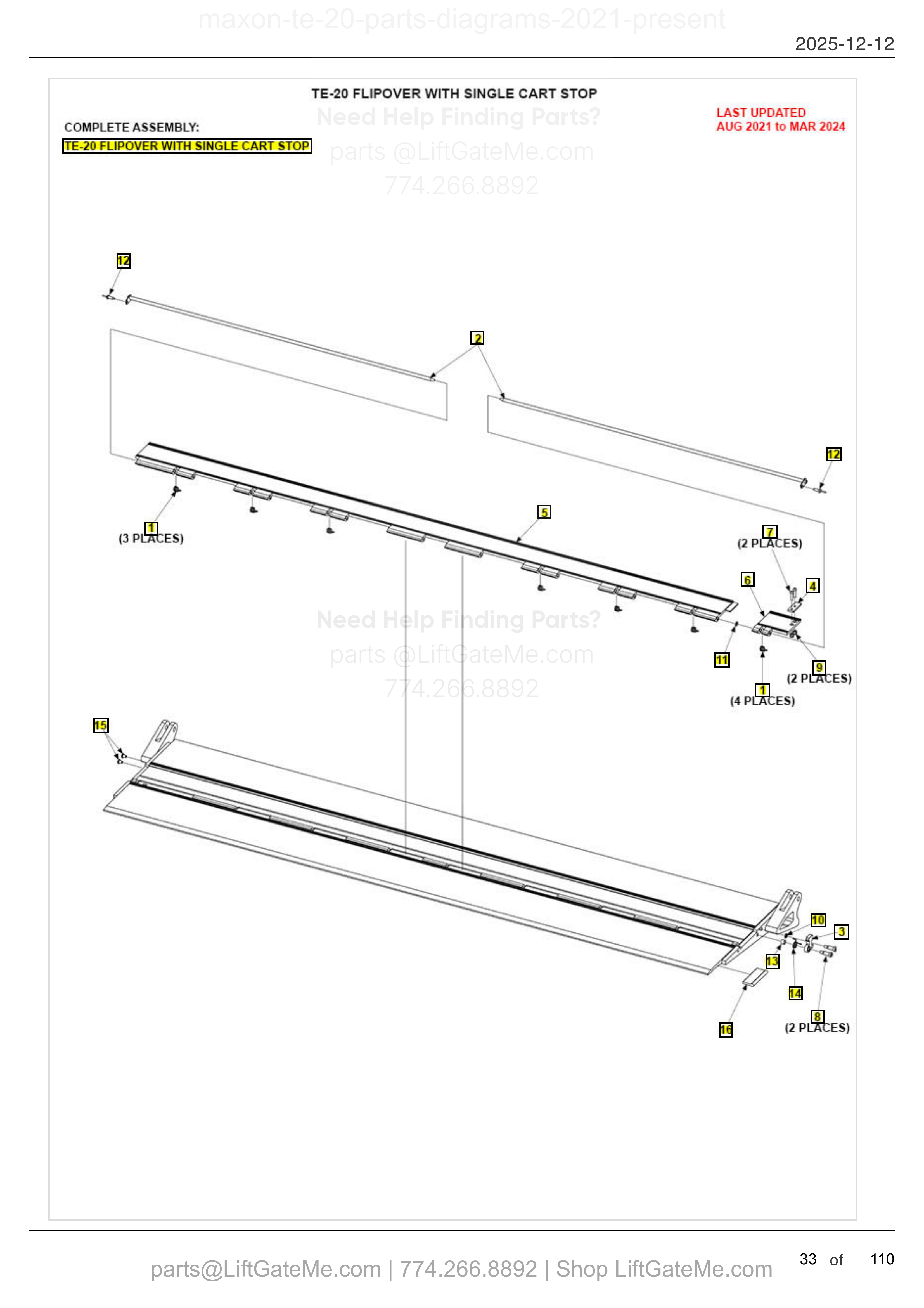 TE-20 FLIPOVER WITH SINGLE CART STOP diagram