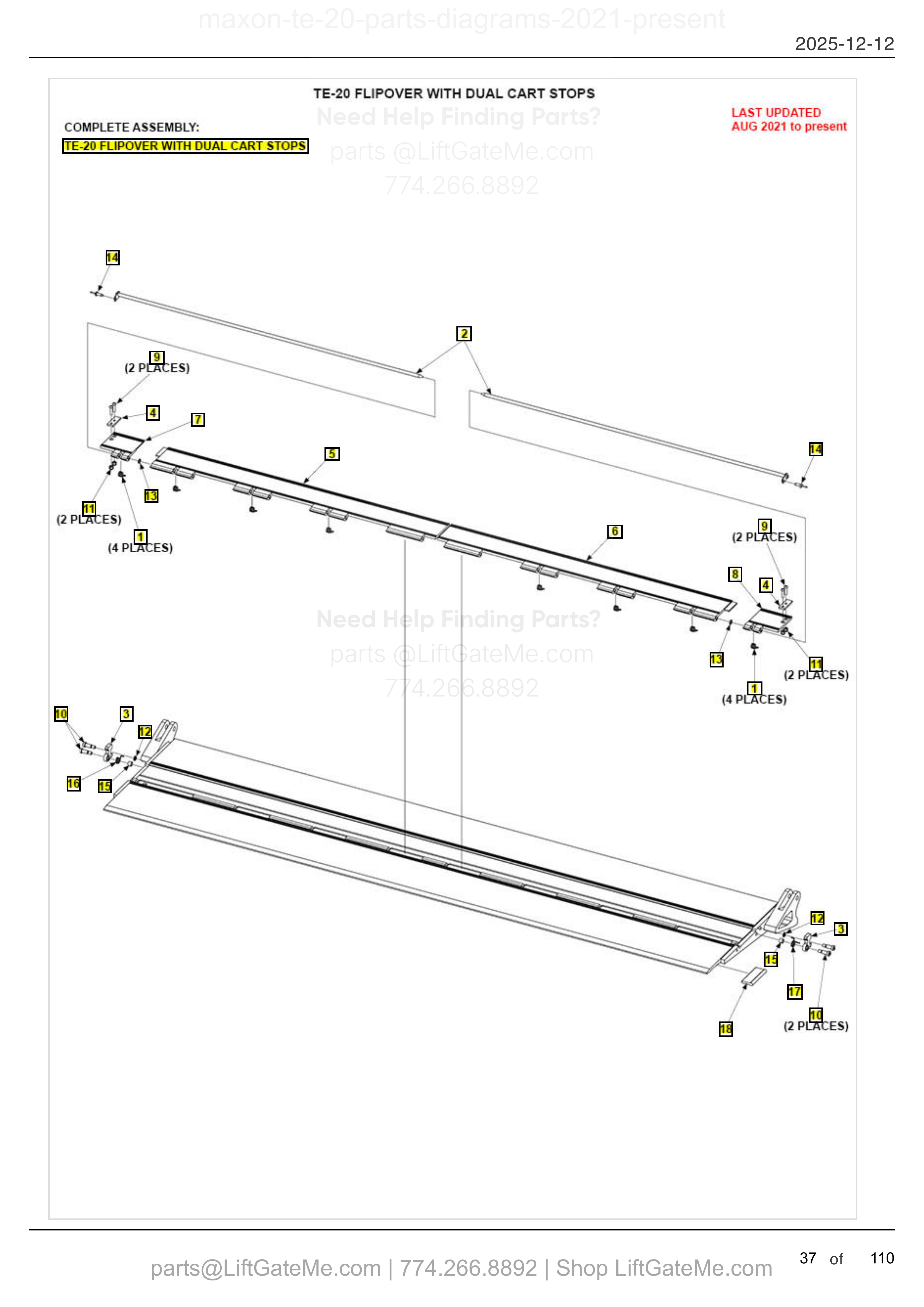 TE-20 FLIPOVER WITH DUAL CART STOPS diagram