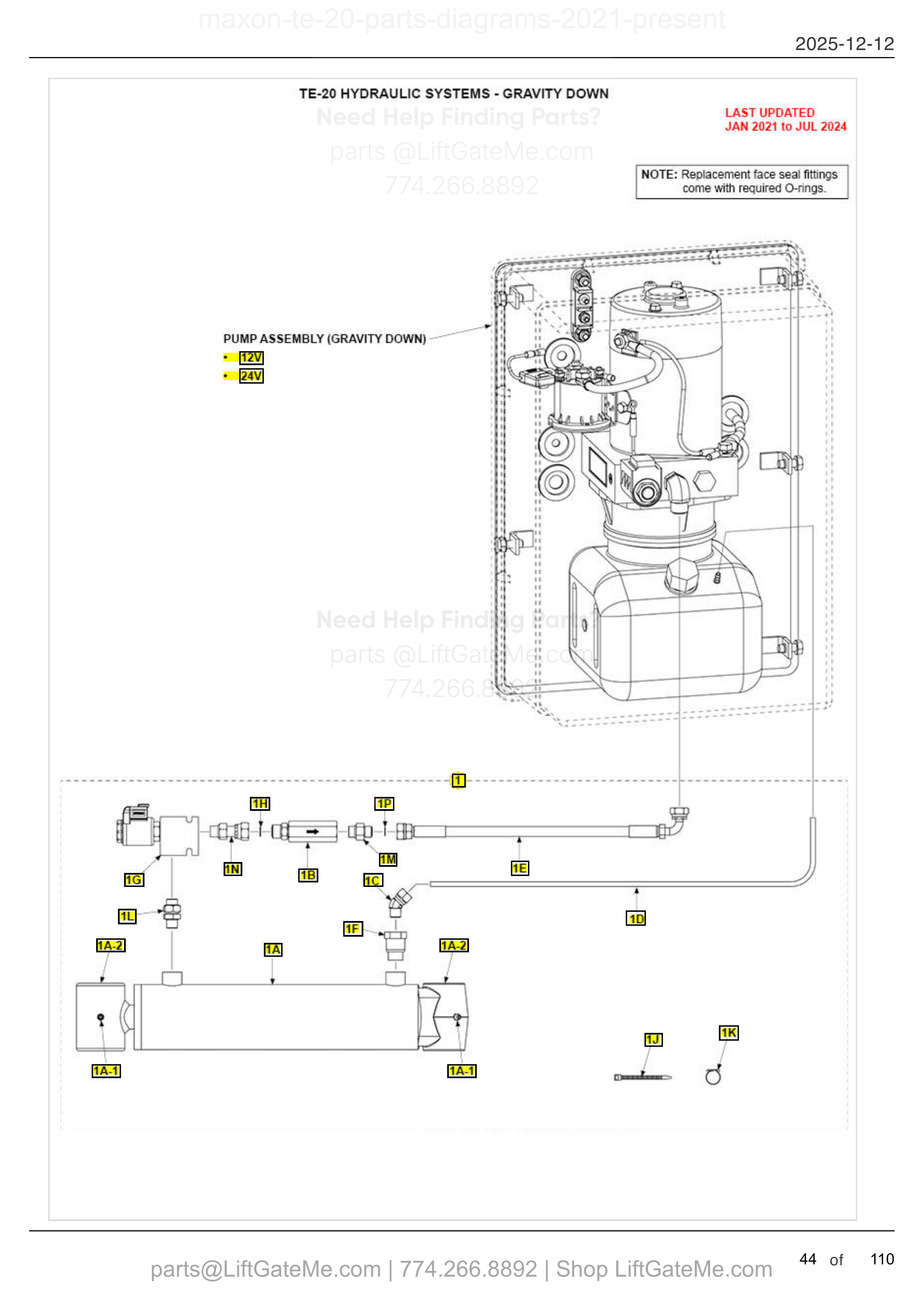 TE-20 HYDRAULIC SYSTEMS - GRAVITY DOWN diagram