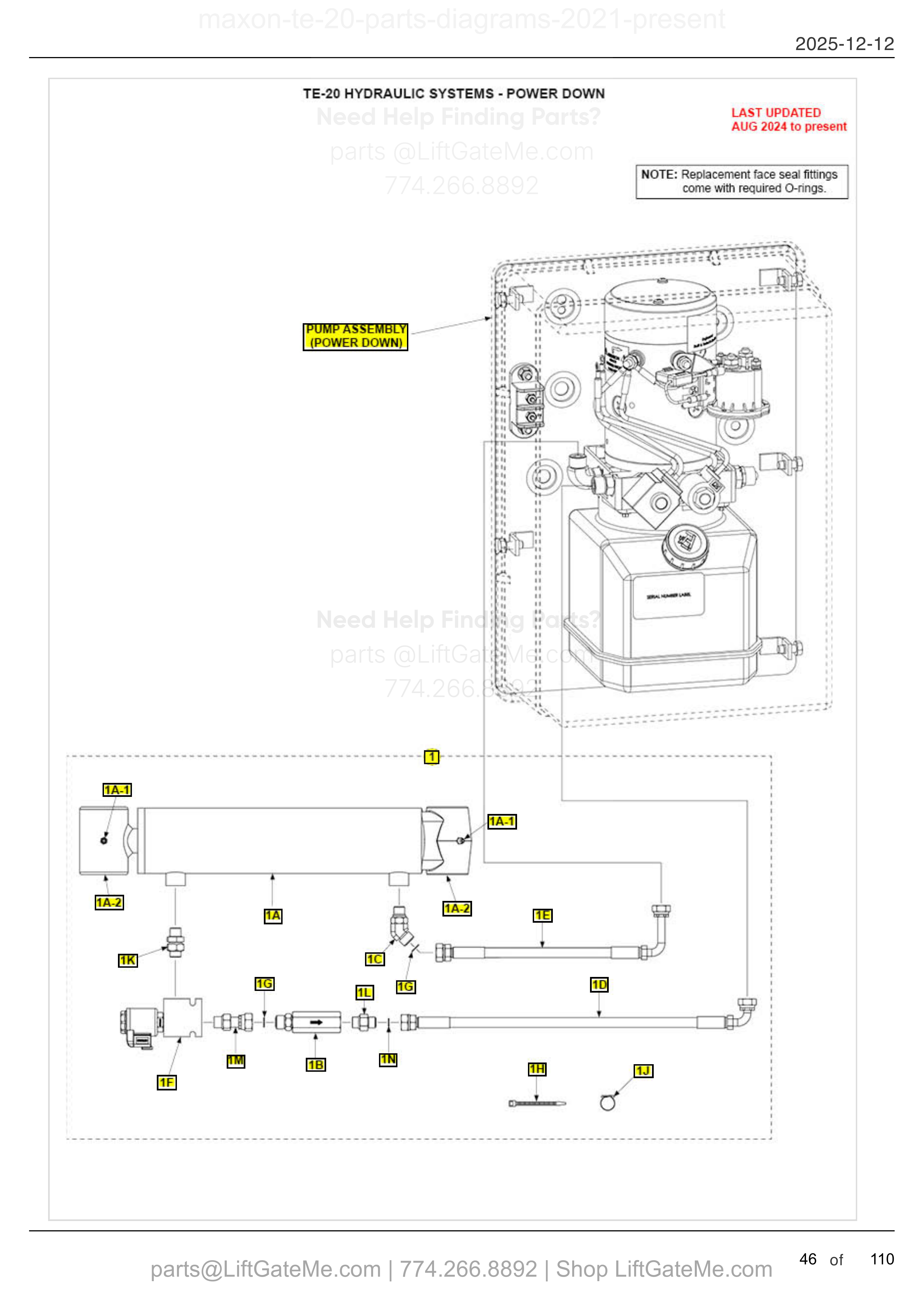 TE-20 HYDRAULIC SYSTEMS - POWER DOWN diagram