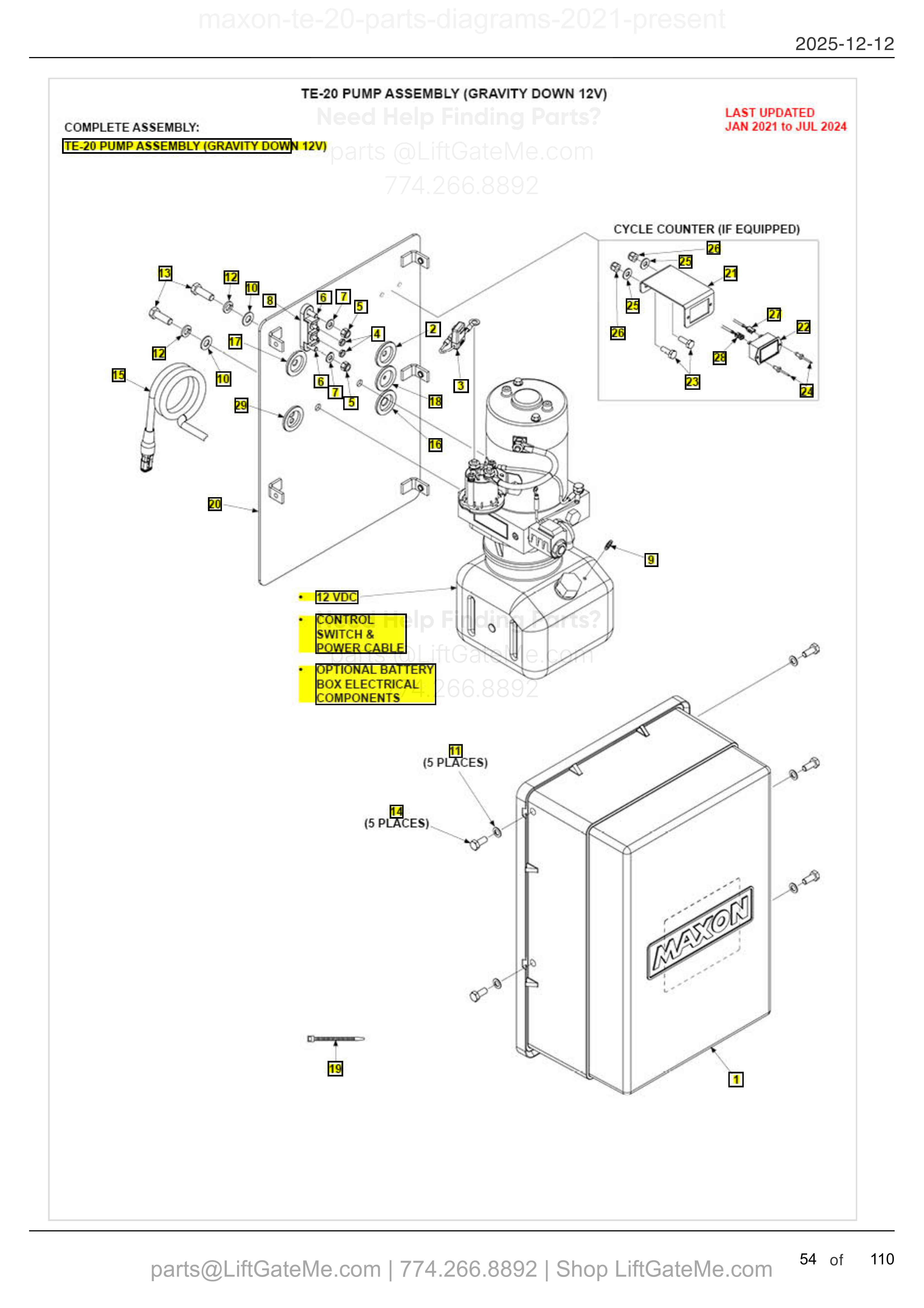 TE-20 PUMP ASSEMBLY (GRAVITY DOWN 12V) diagram