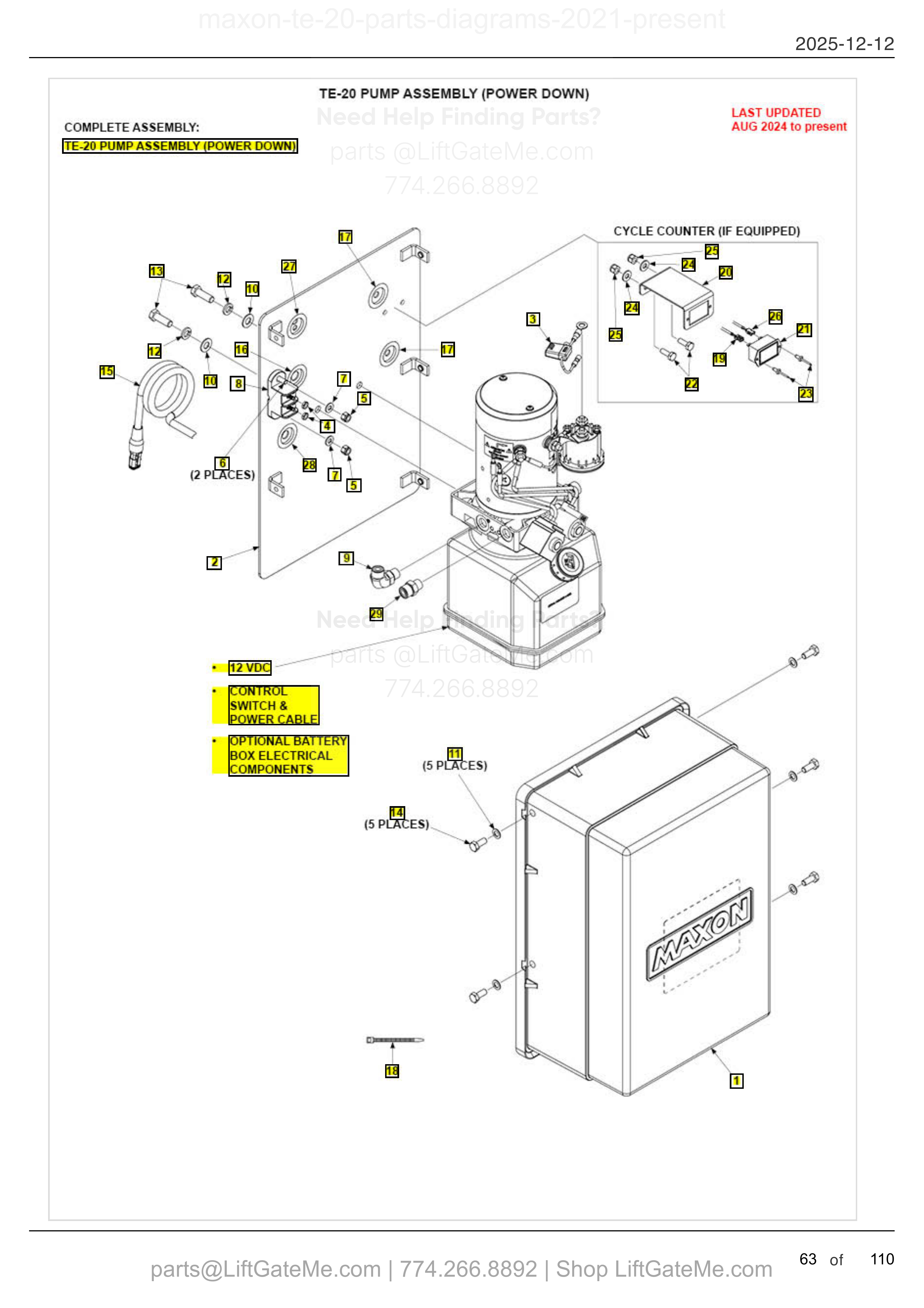 TE-20 PUMP ASSEMBLY (POWER DOWN) diagram