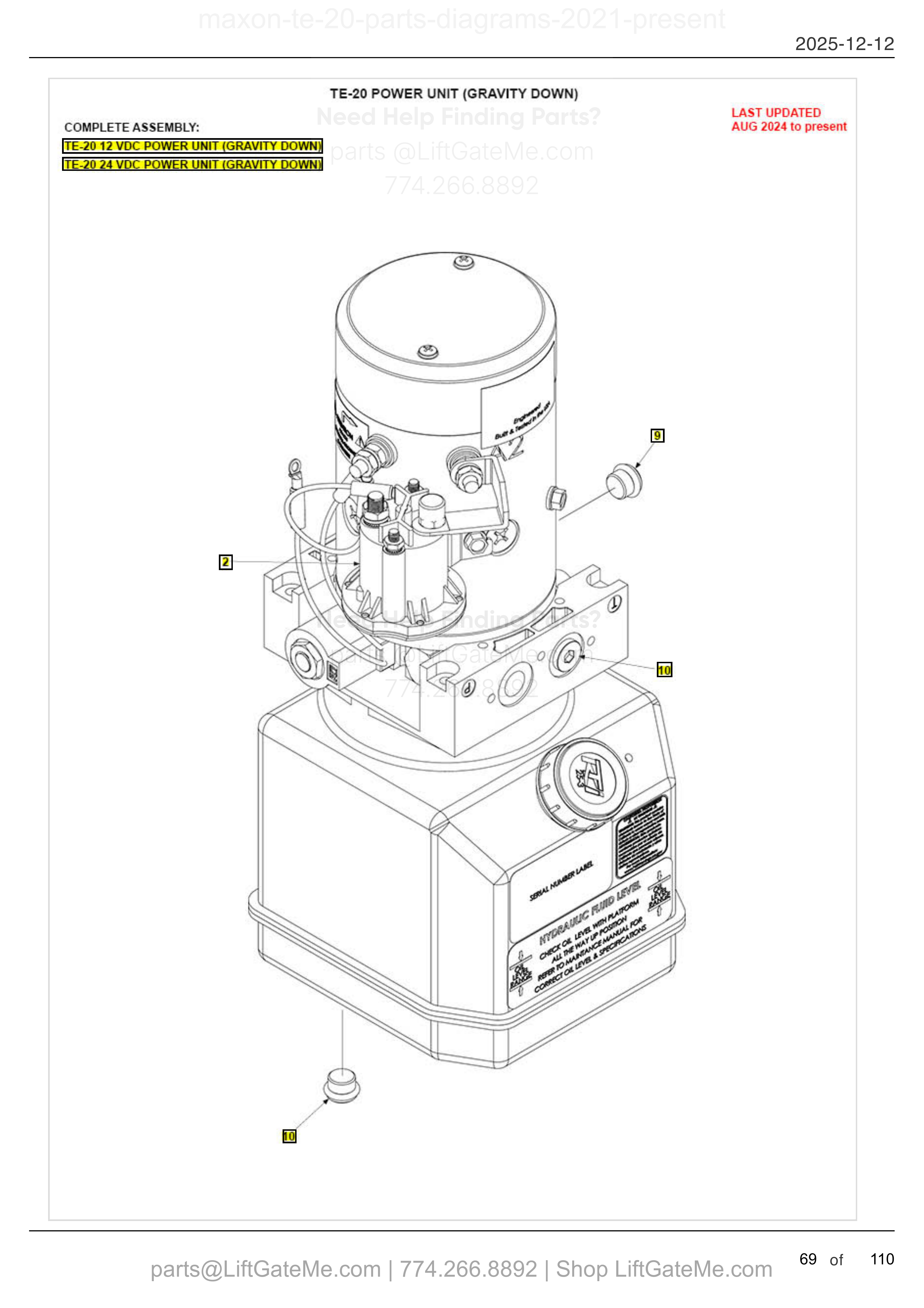 TE-20 POWER UNIT (GRAVITY DOWN) diagram