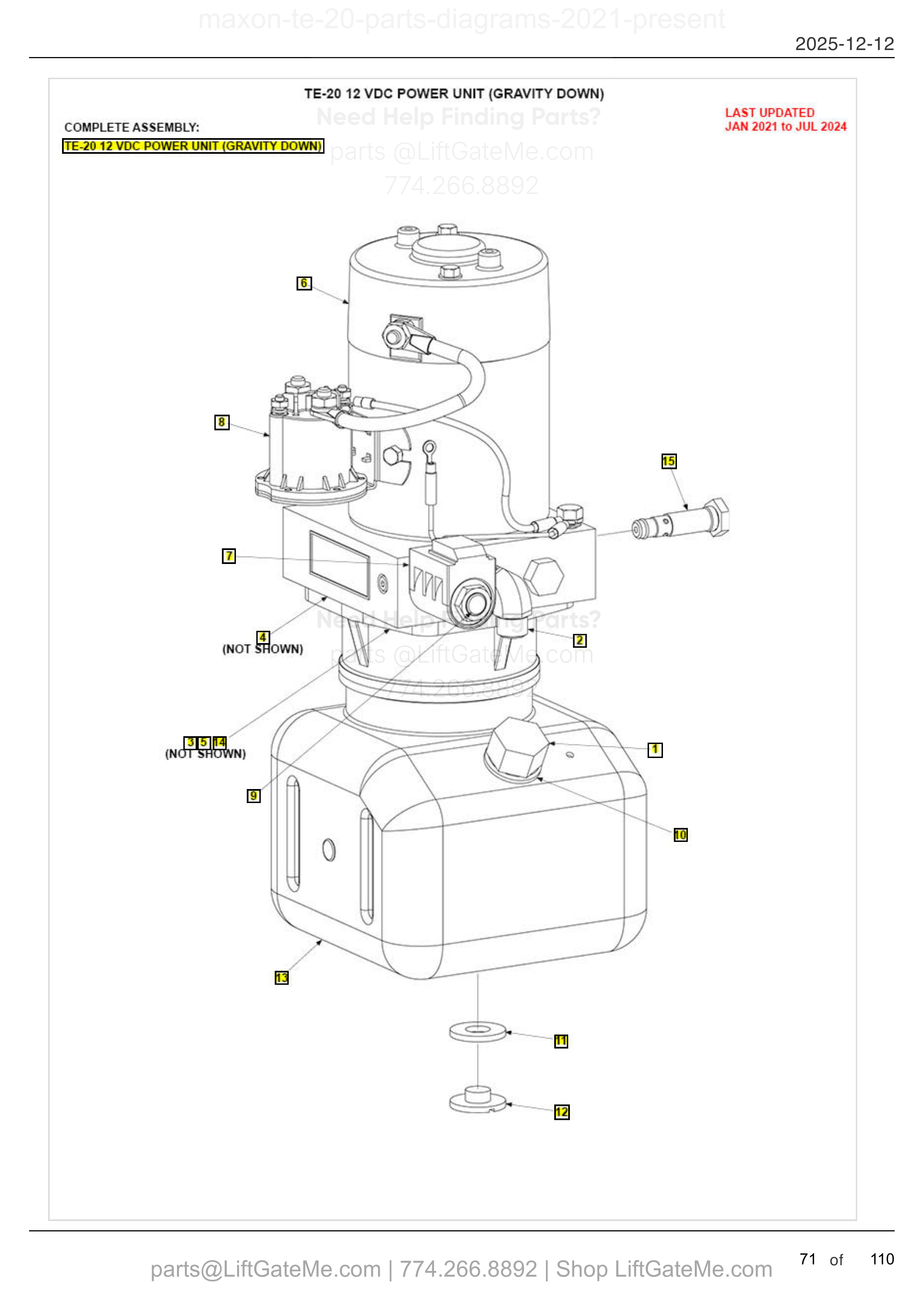 TE-20 12 VDC POWER UNIT (GRAVITY DOWN) diagram