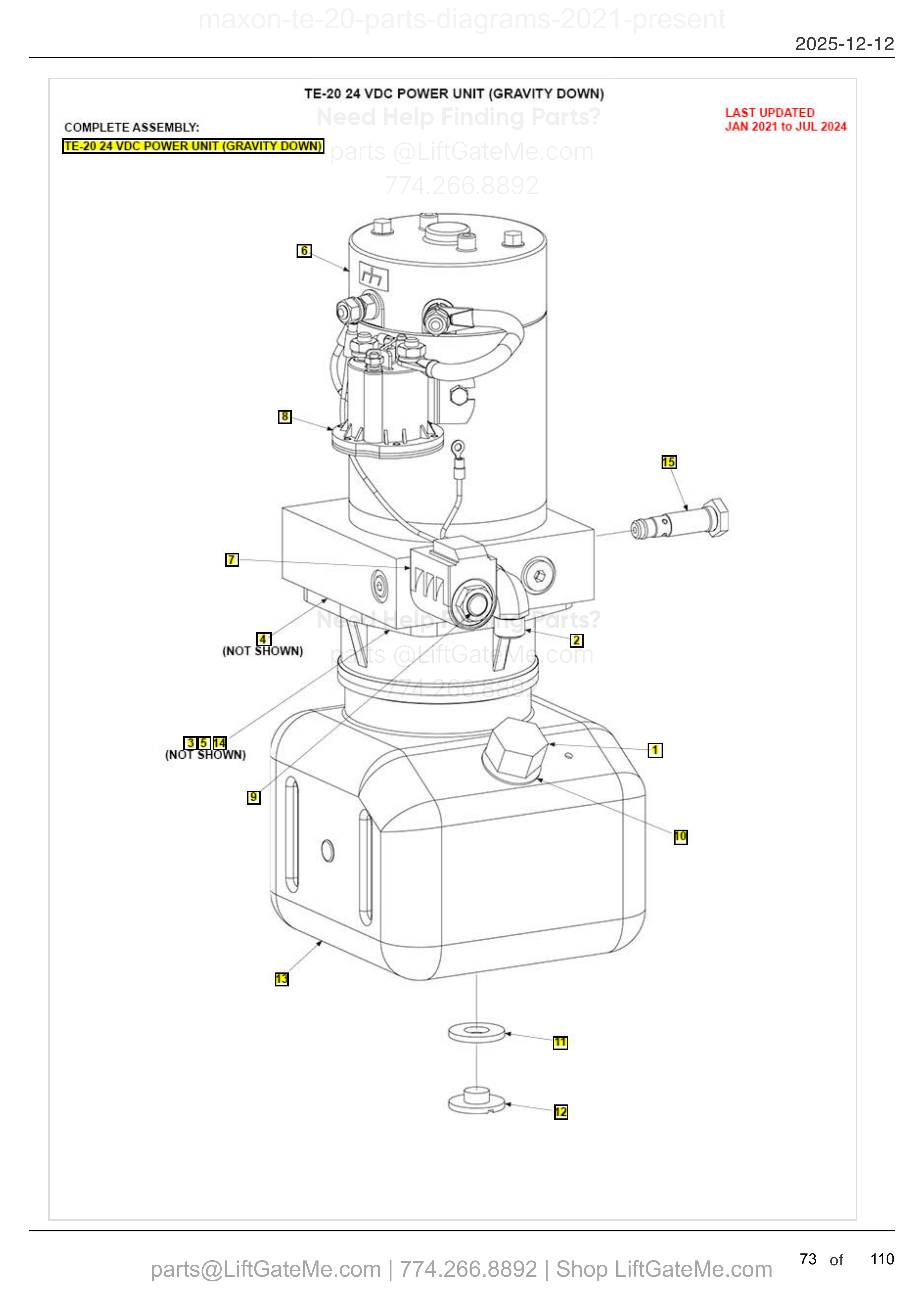 TE-20 24 VDC POWER UNIT (GRAVITY DOWN) diagram