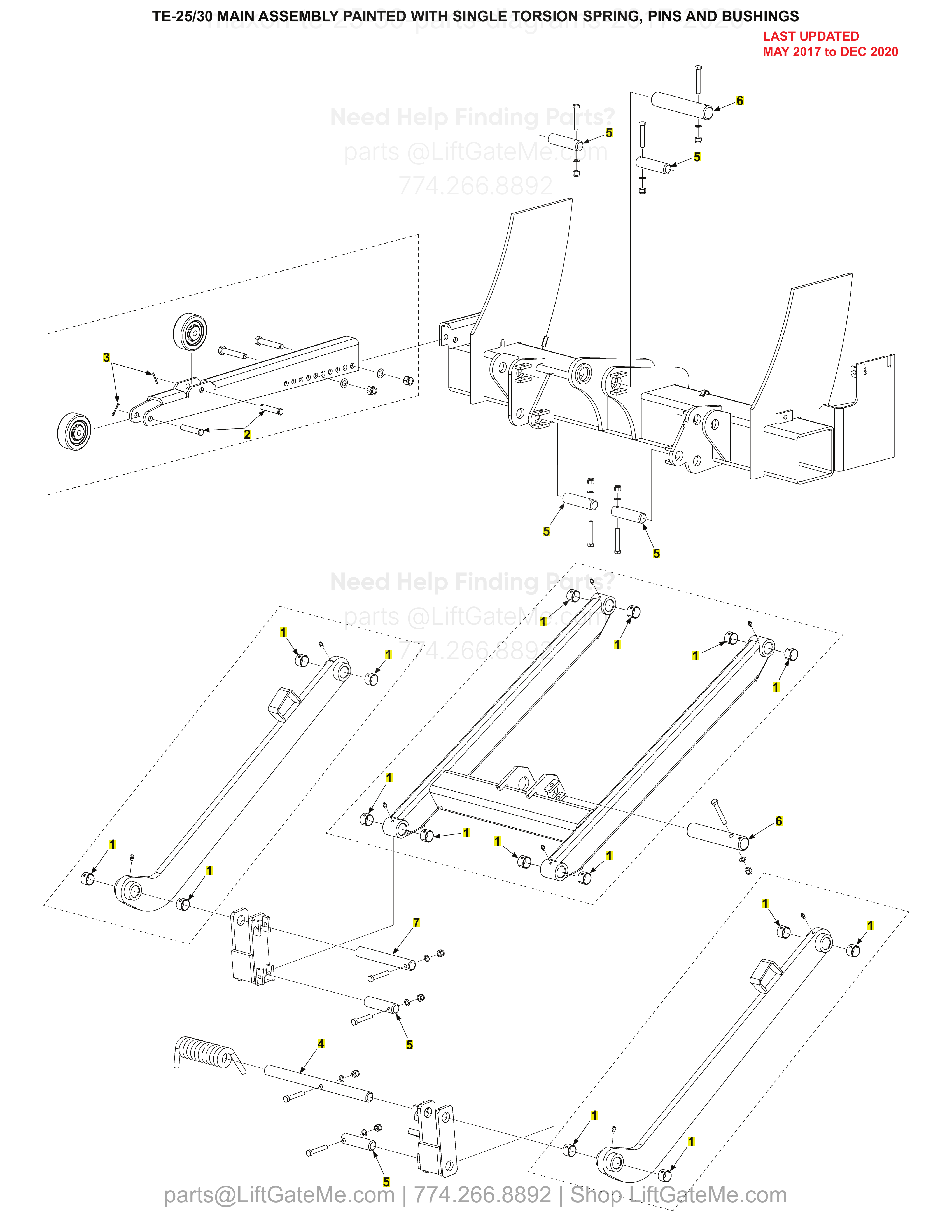 TE-25/30 MAIN ASSEMBLY PAINTED WITH SINGLE TORSION SPRING, PINS AND BUSHINGS diagram